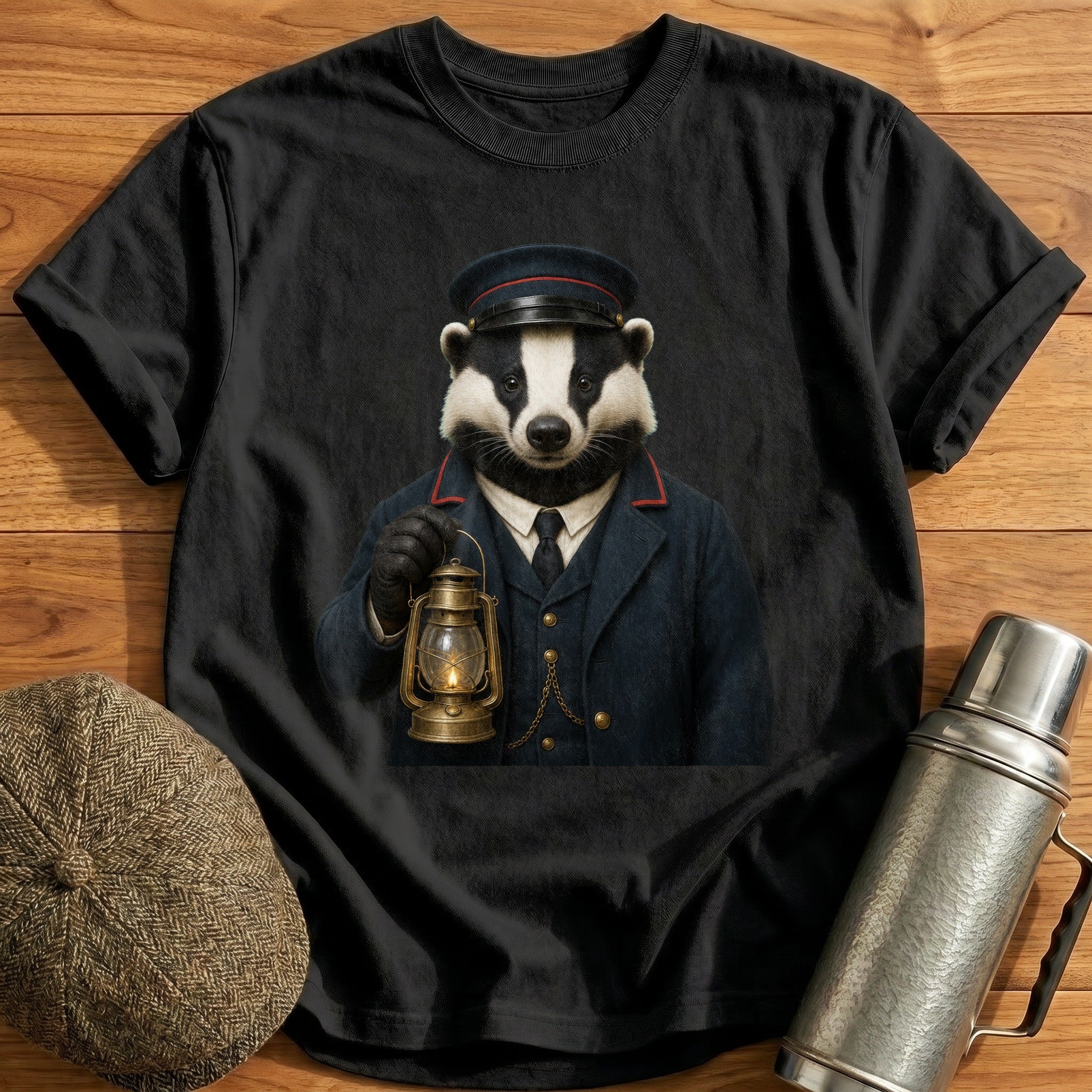 Badger Train Guard With A Lantern T-Shirt - Black