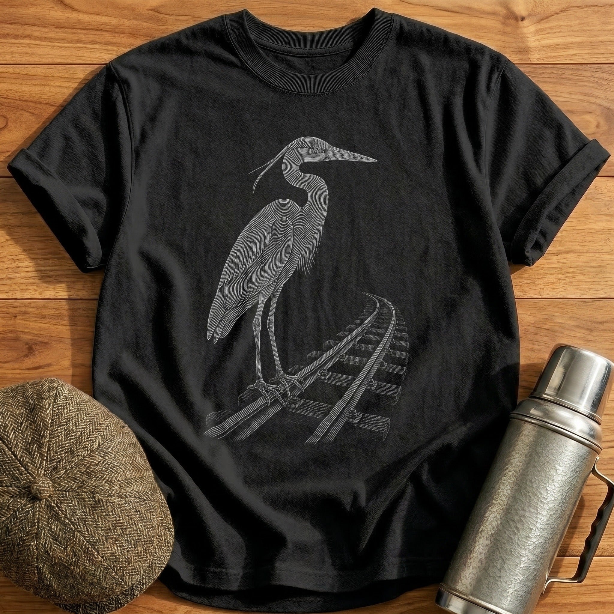 Heron By The Tracks T-Shirt - Black