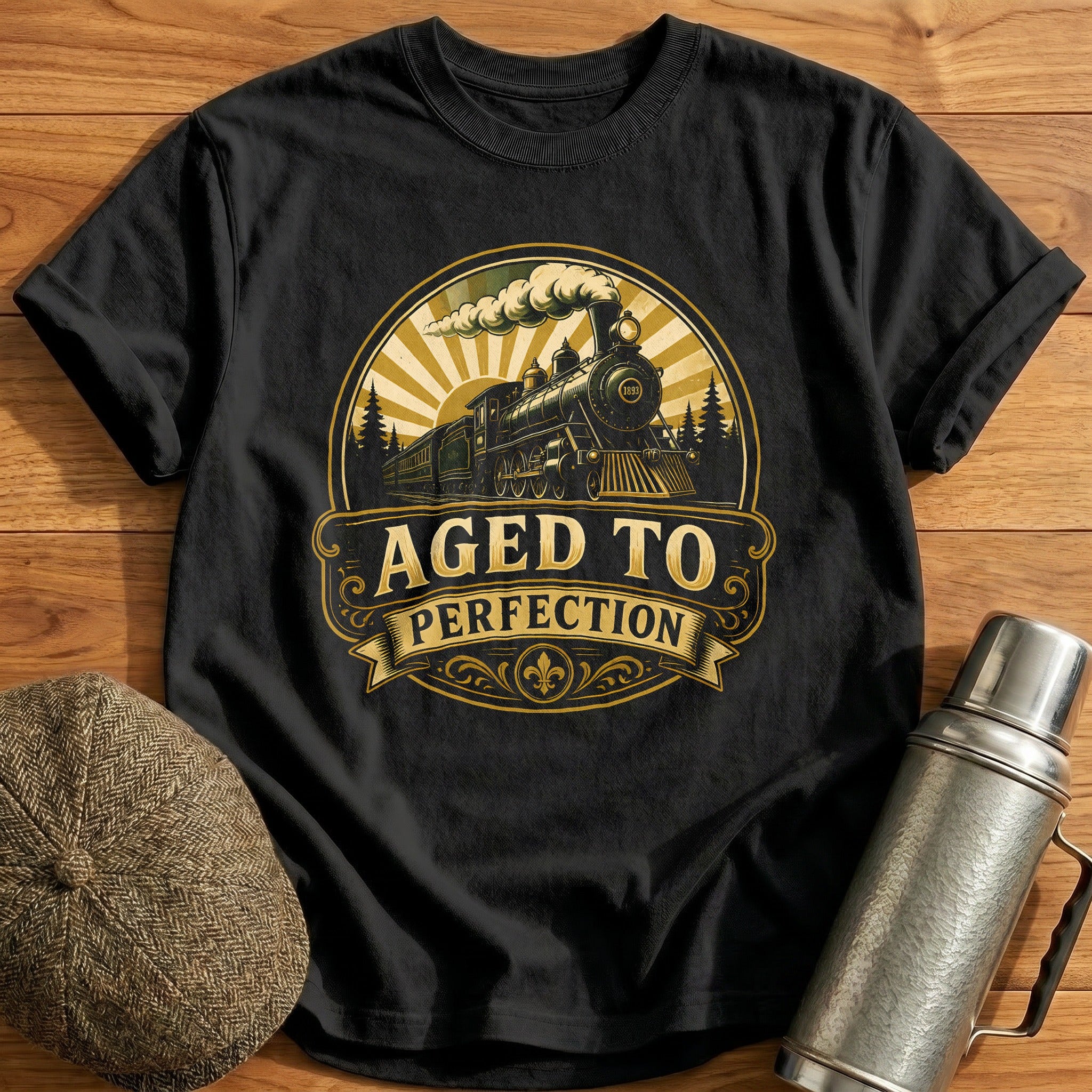 Aged To Perfection Steam Train Vintage - Black