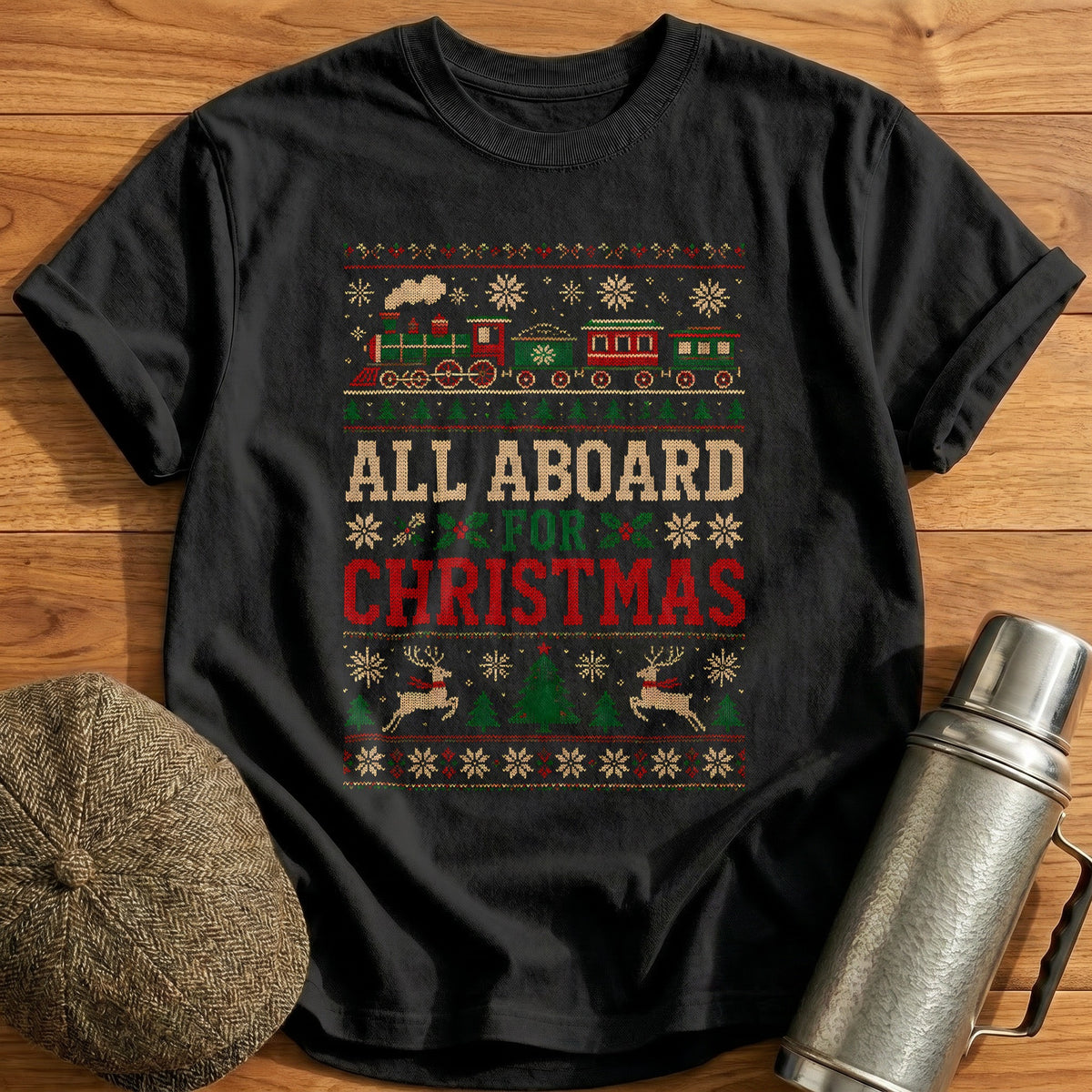 All Aboard For Christmas 93 T-Shirt - Black