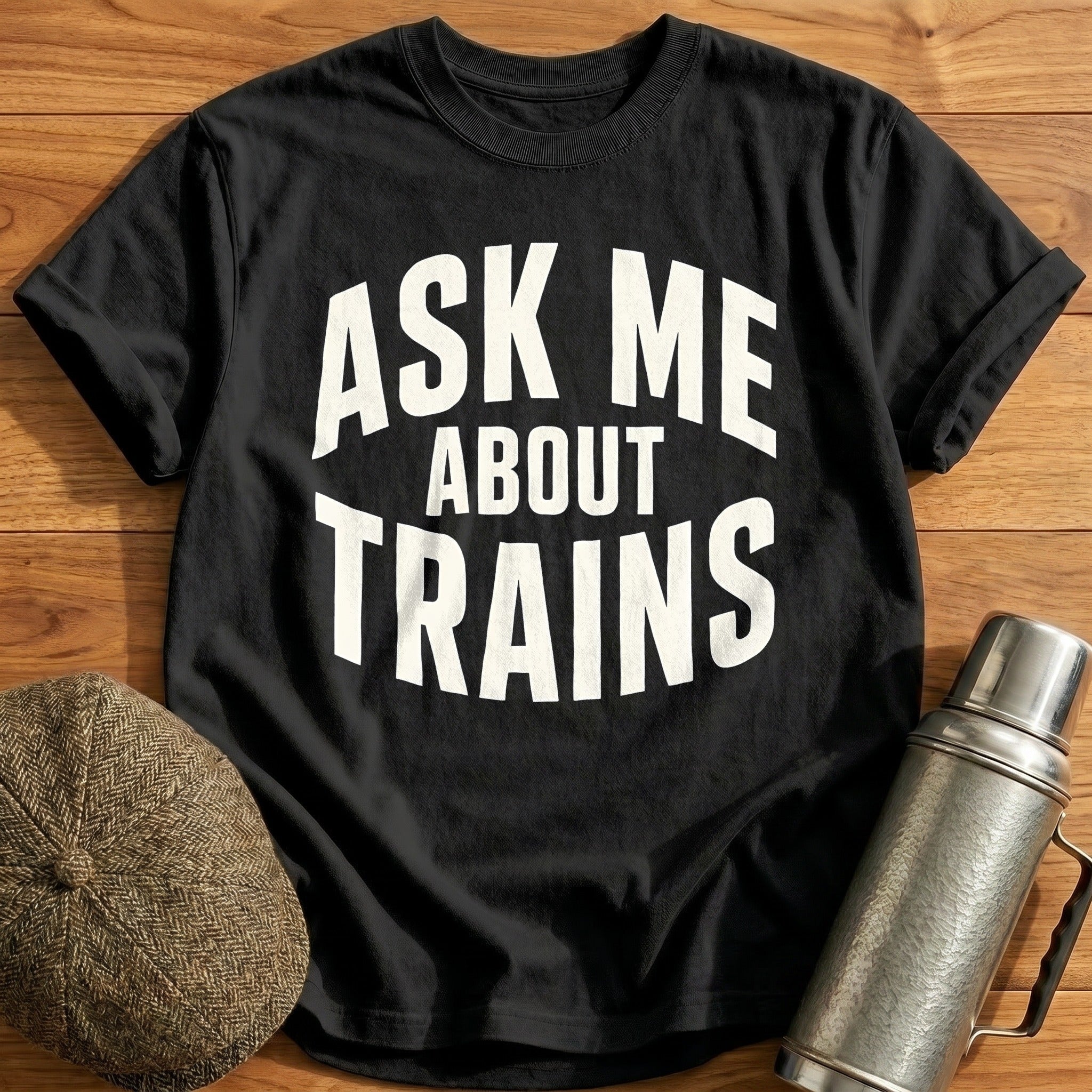 Ask Me About Trains 25 T-Shirt - Black