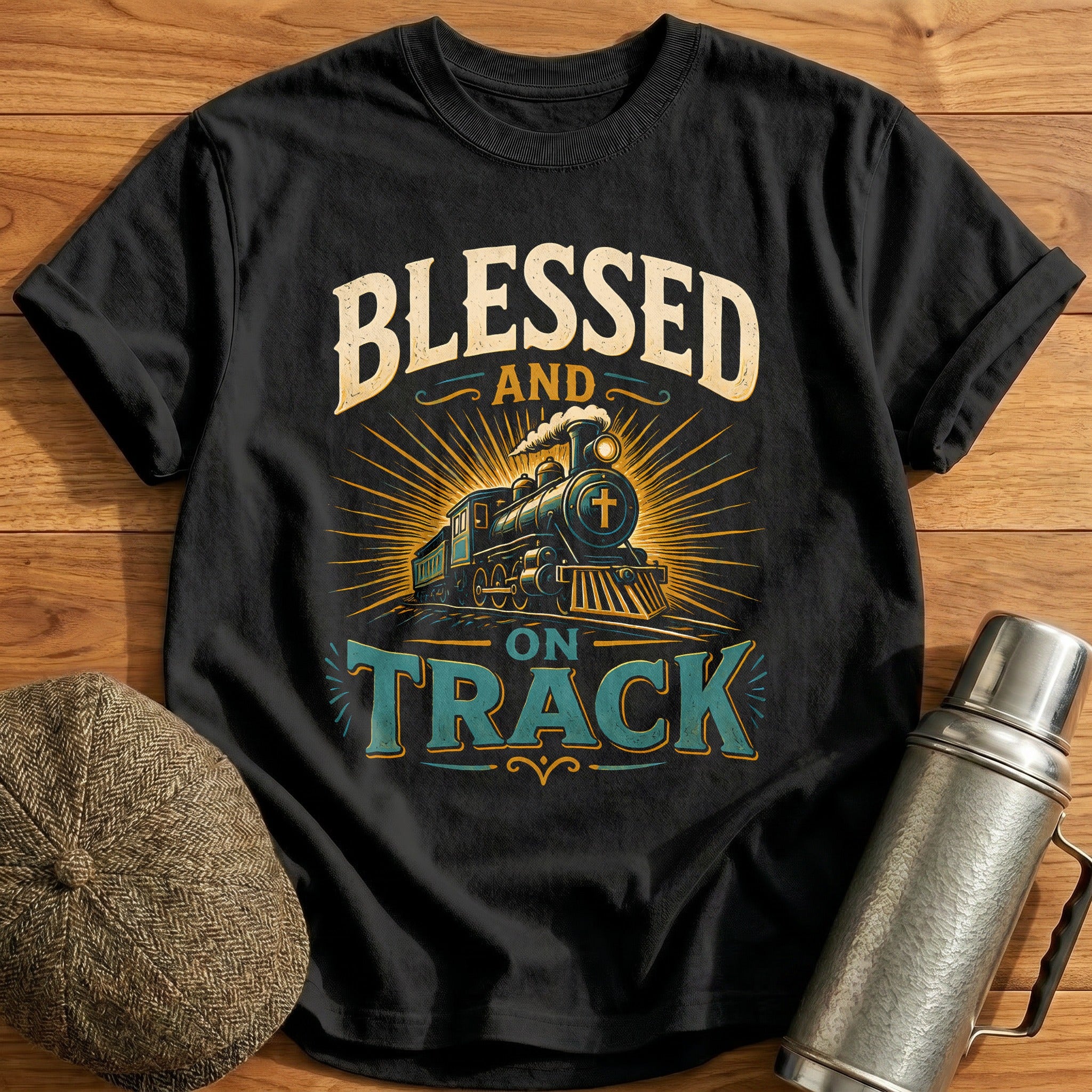 Blessed And On Track Train Christian Faith - Black