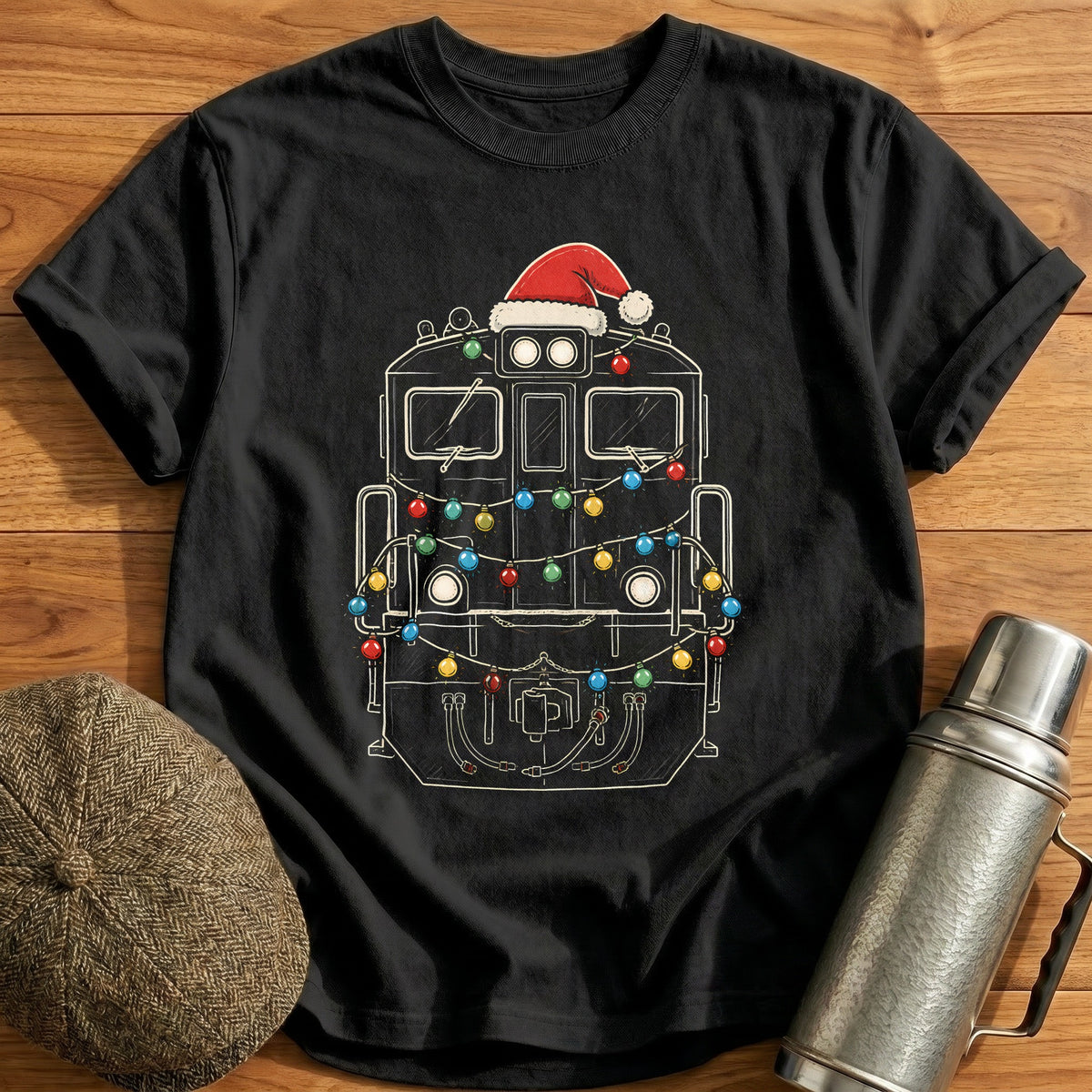 Diesel Locomotive Christmas Lights 48 T-Shirt - Black