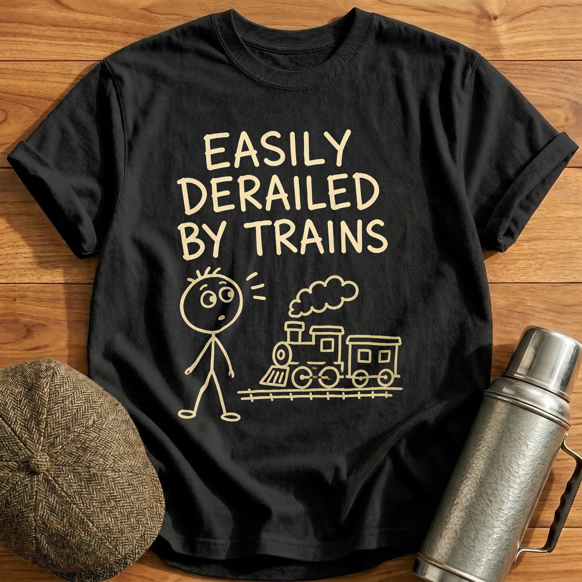 Easily Derailed By Trains 55 T-Shirt - Black