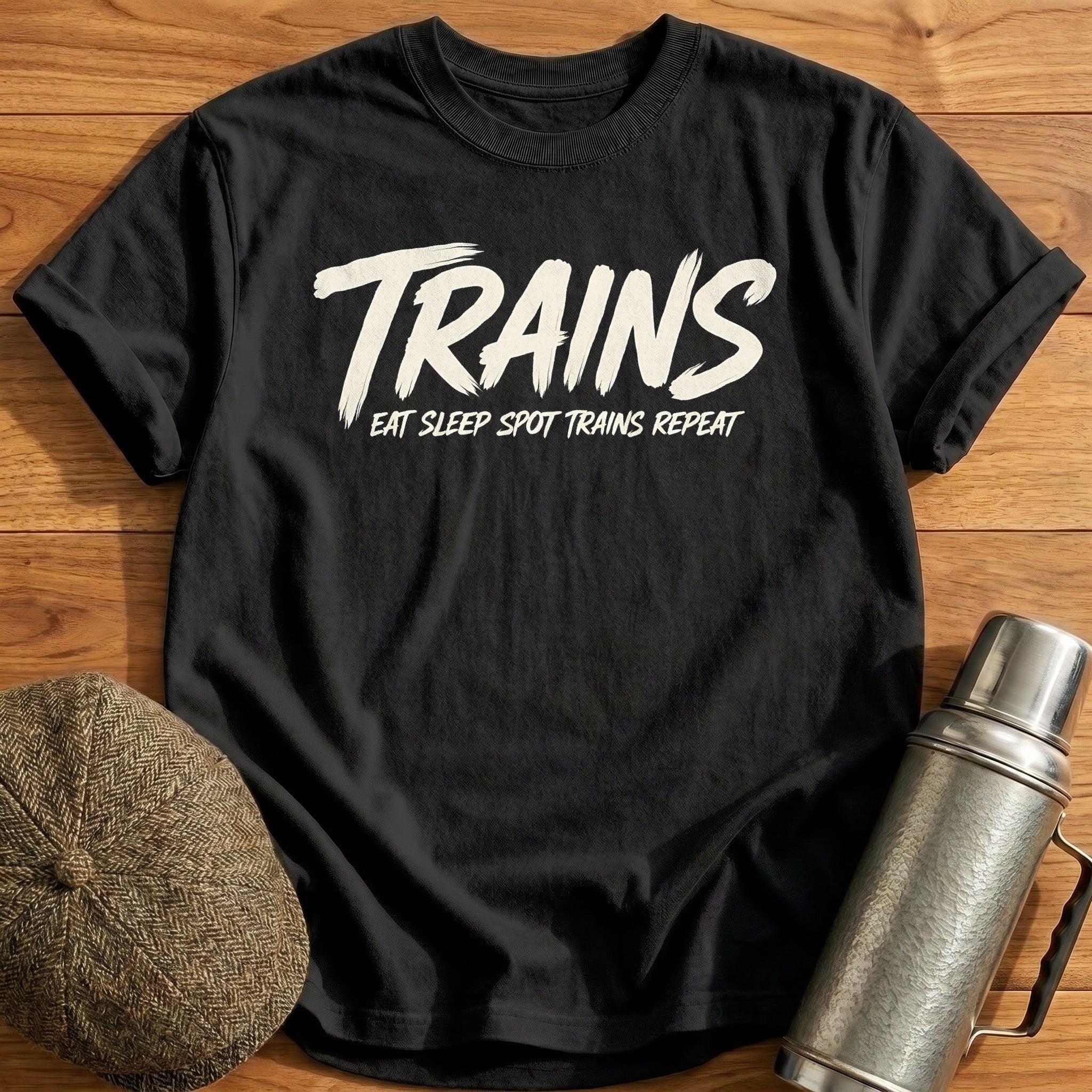 Eat Sleep Spot Trains Repeat 60 T-Shirt - Black