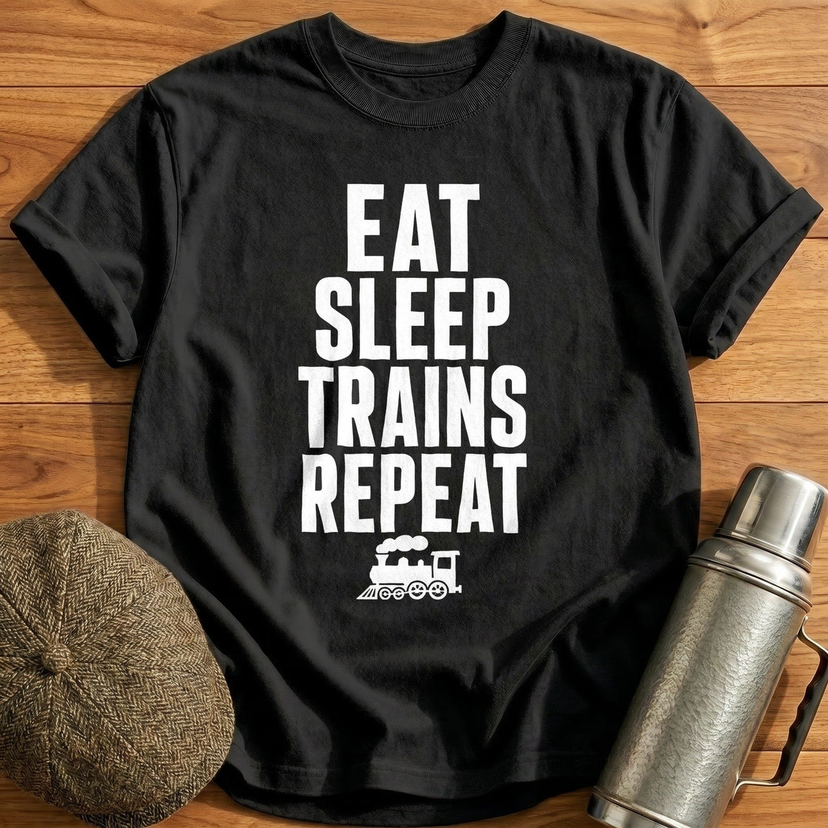 Eat Sleep Trains 64 Kids T-Shirt - Black