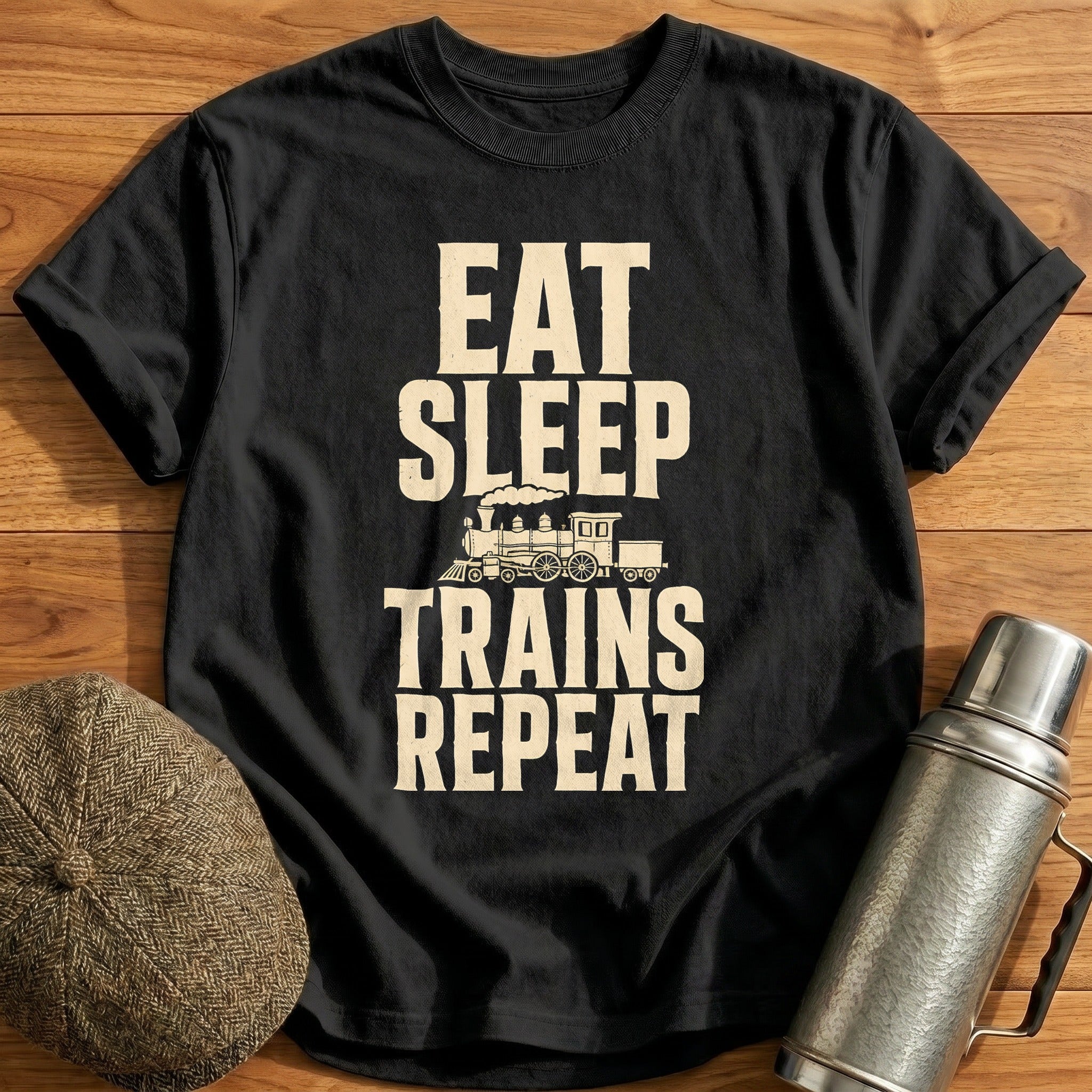 Eat Sleep Trains Repeat Train Enthusiast Funny - Black
