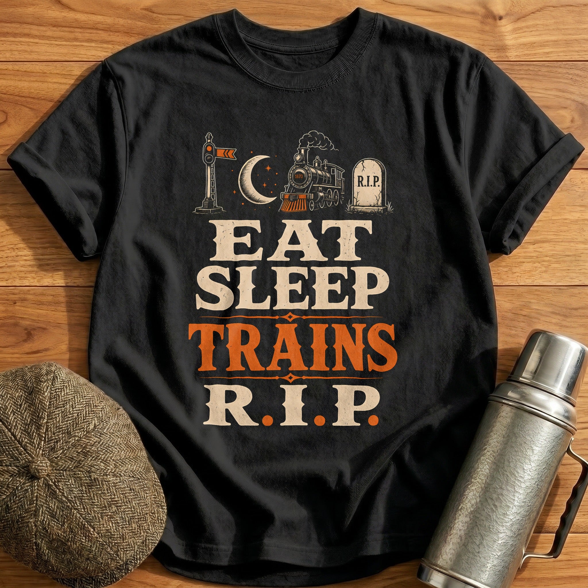 Eat Sleep Trains Rip T-Shirt - Black