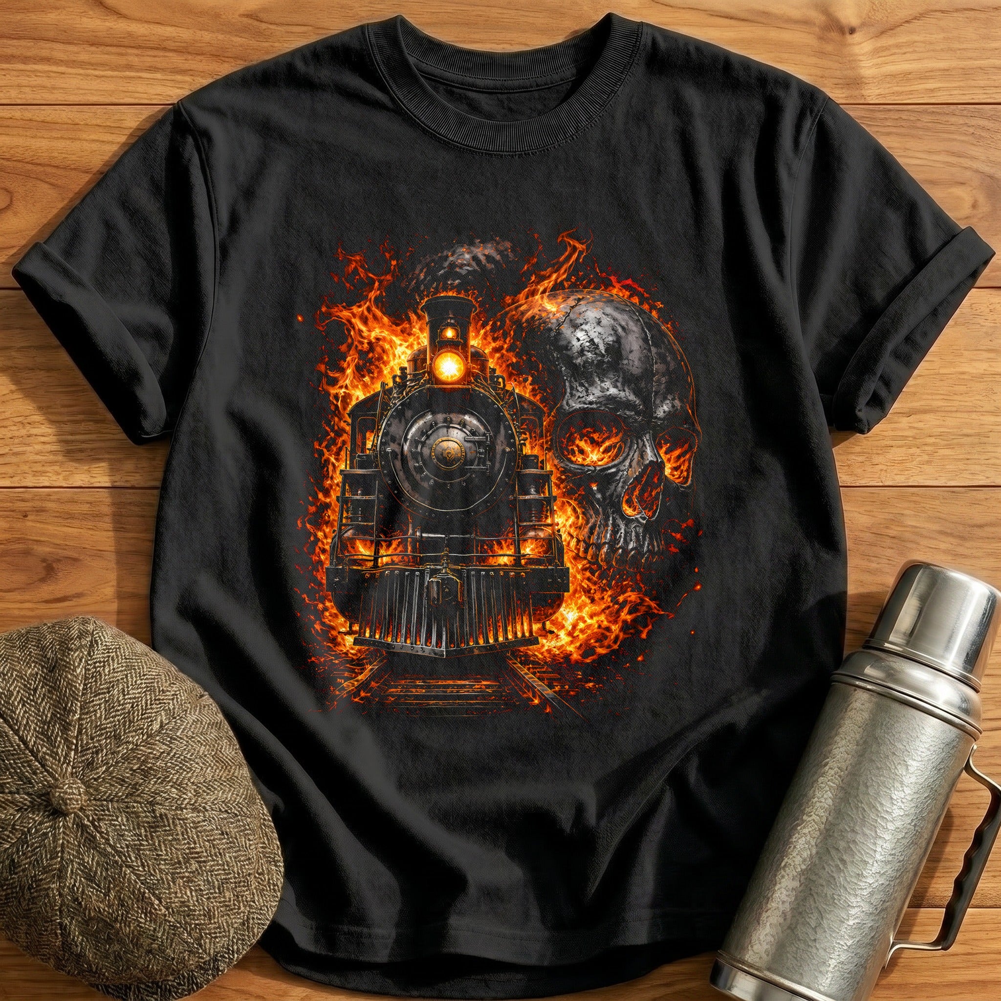 Flaming Steam Skull 32 - Black
