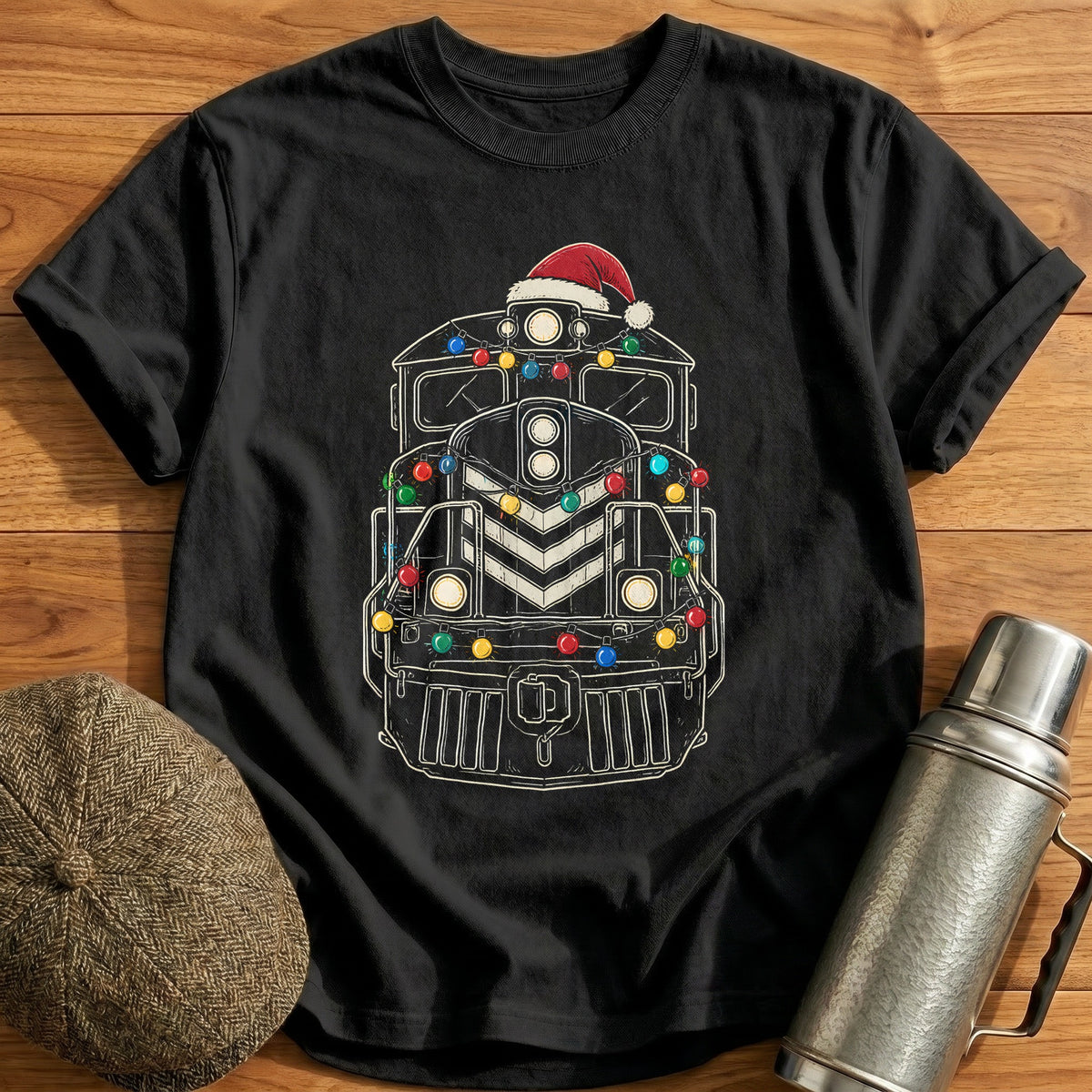 Freight Train Christmas Lights 47 T-Shirt - Black