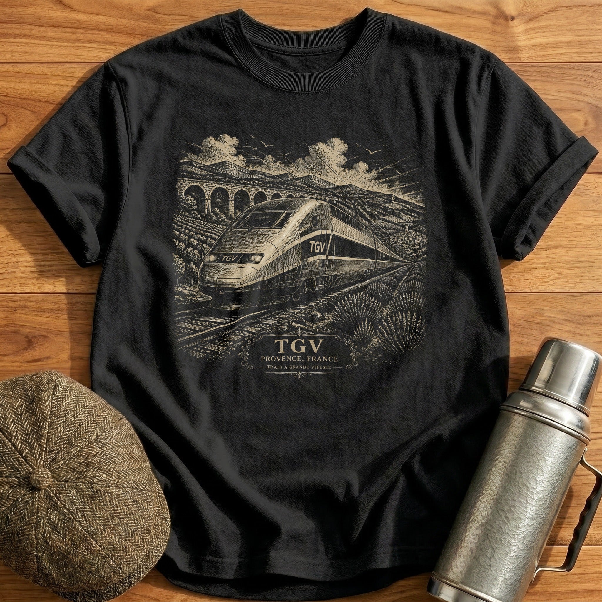 French TGV High Speed Train T-Shirt - Black
