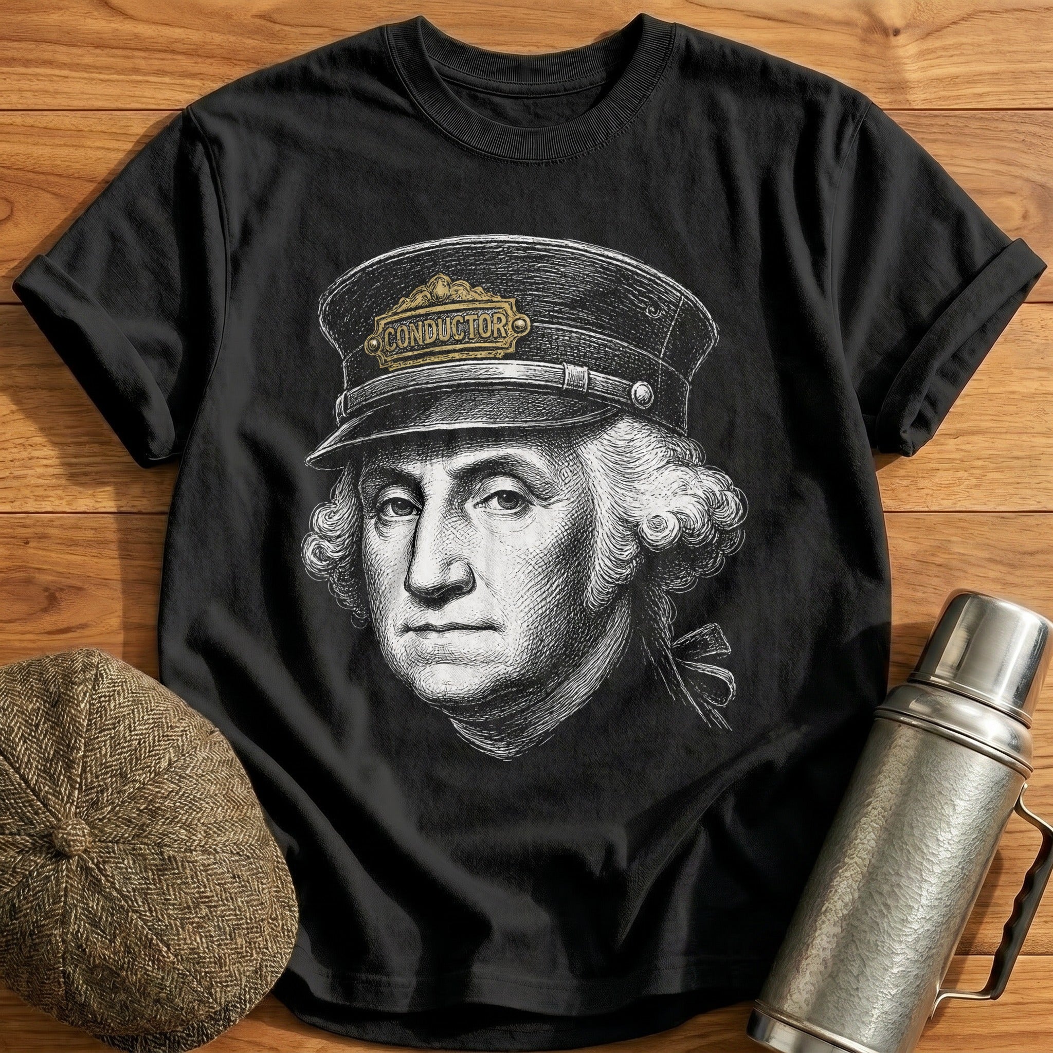 George Washington Conductor Faded Gold Sketch T-Shirt - Black