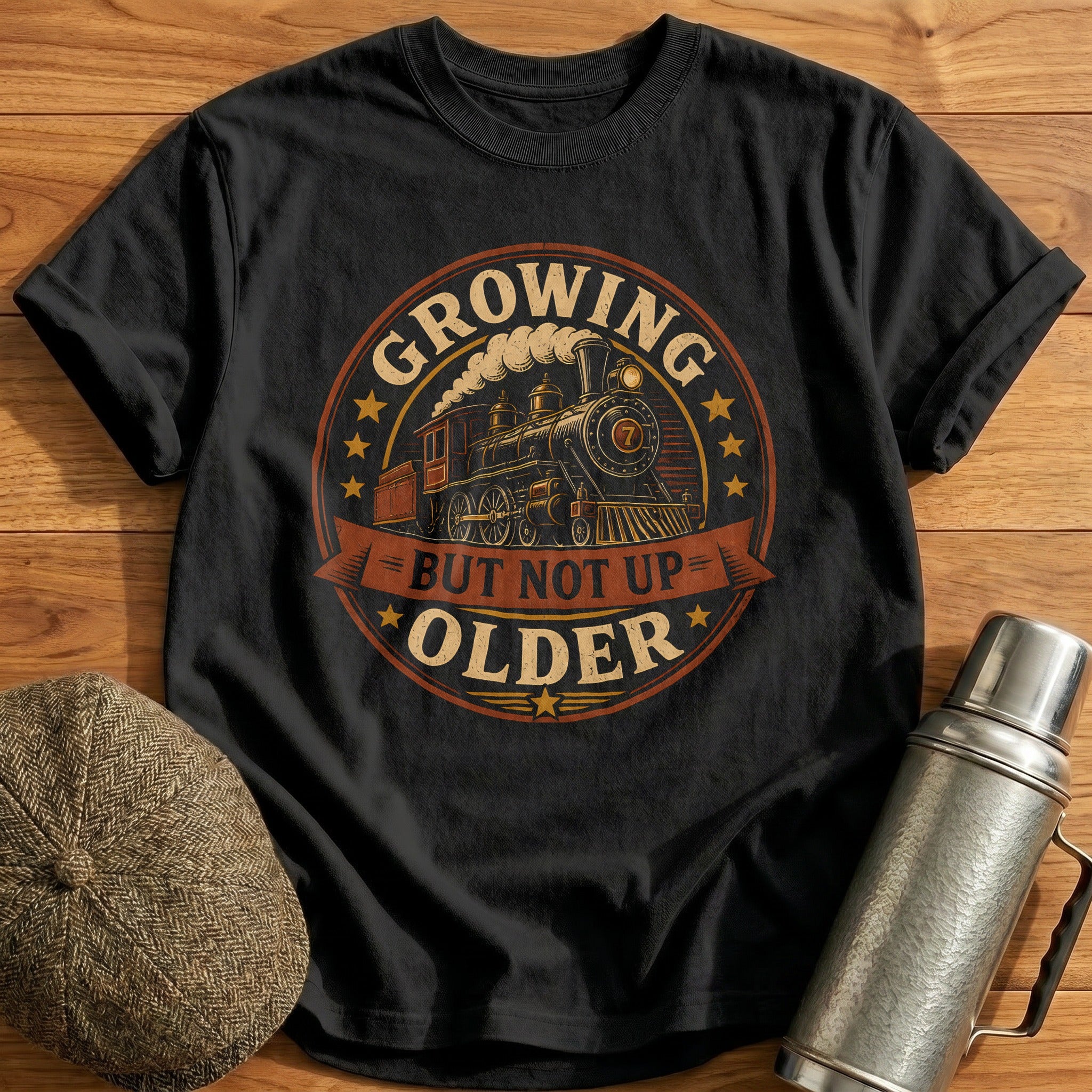 Growing But Not Up Older Train Vintage Funny - Black