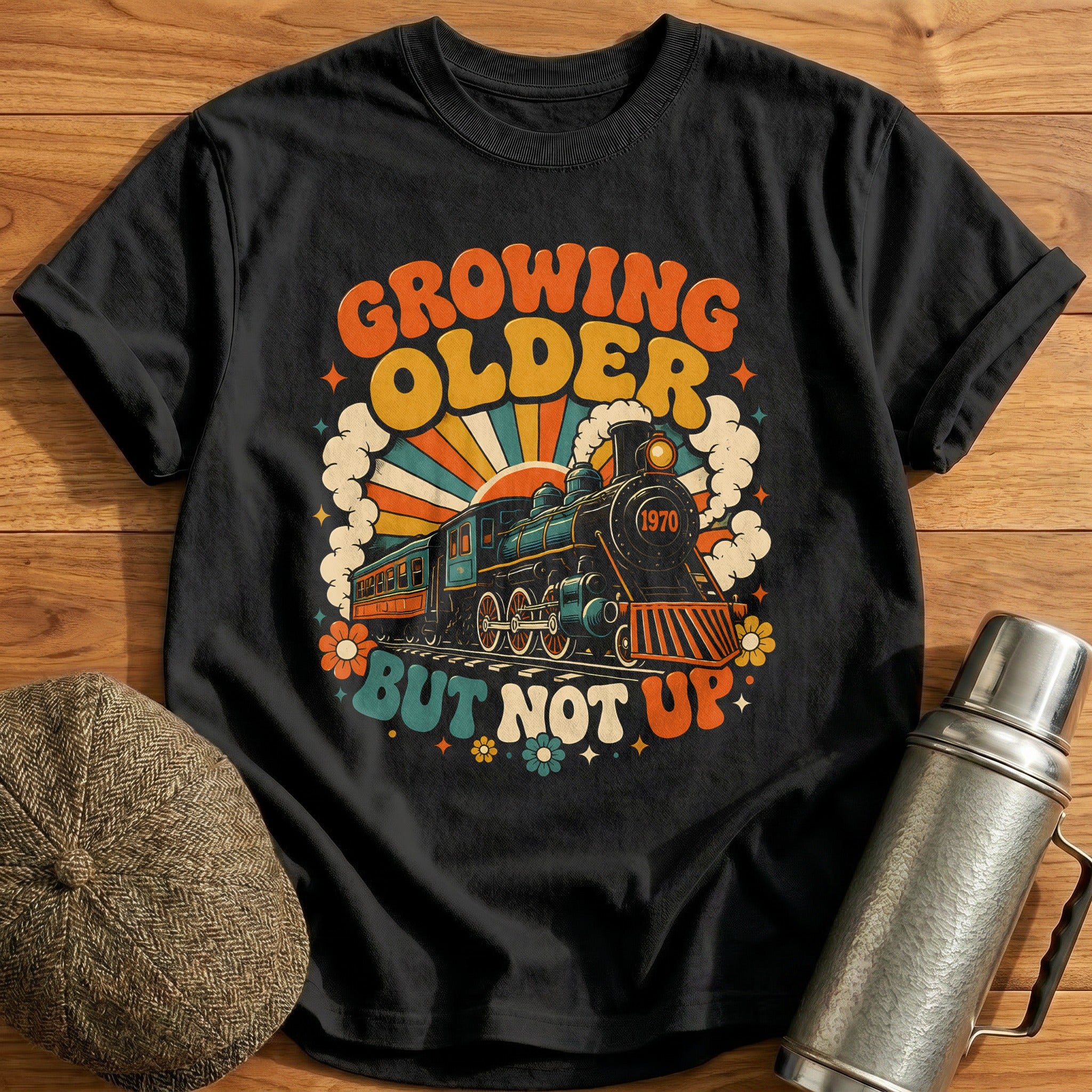 Growing Older But Not Up Vintage Train - Black
