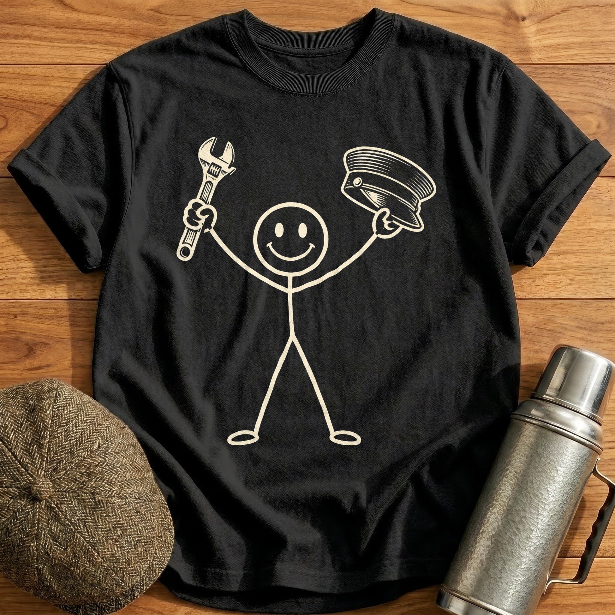 Happy Train Stick Man T-Shirt - Black