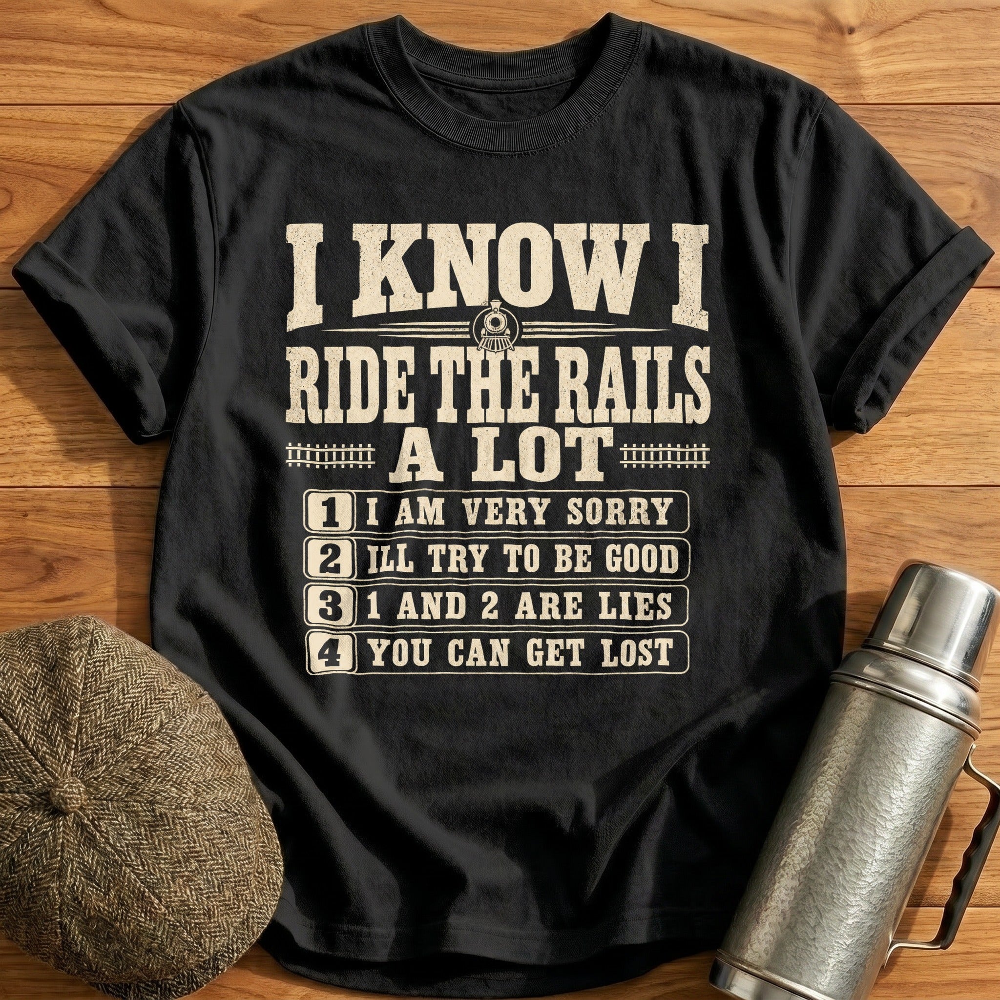 I Know I Ride The Rails A Lot T-Shirt - Black