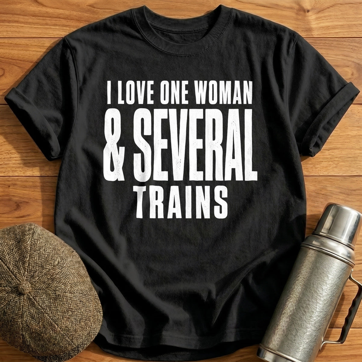 I Love One Woman And Several Trains 60 T-Shirt - Black