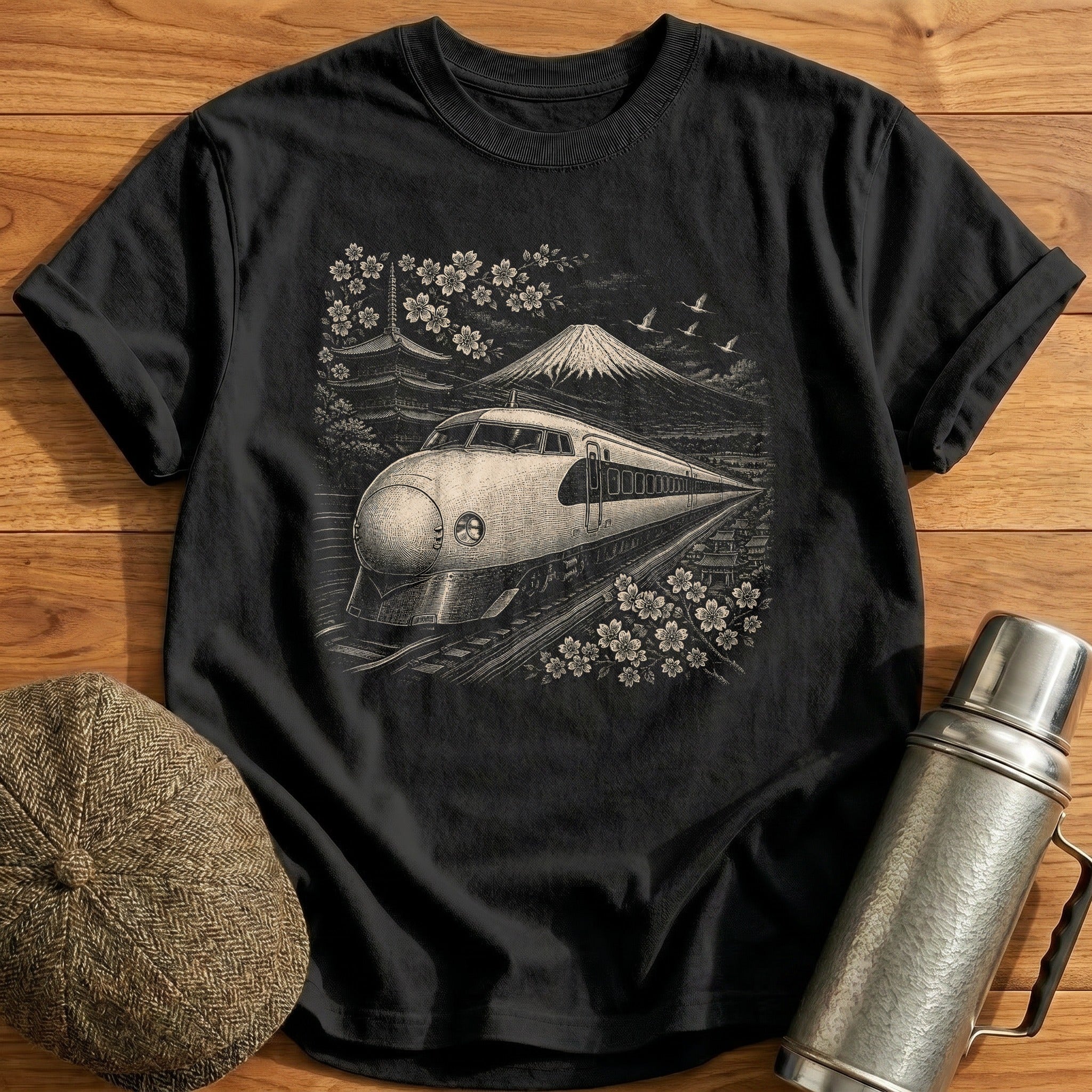 Japanese Shinkansen Bullet Train T-Shirt - Black