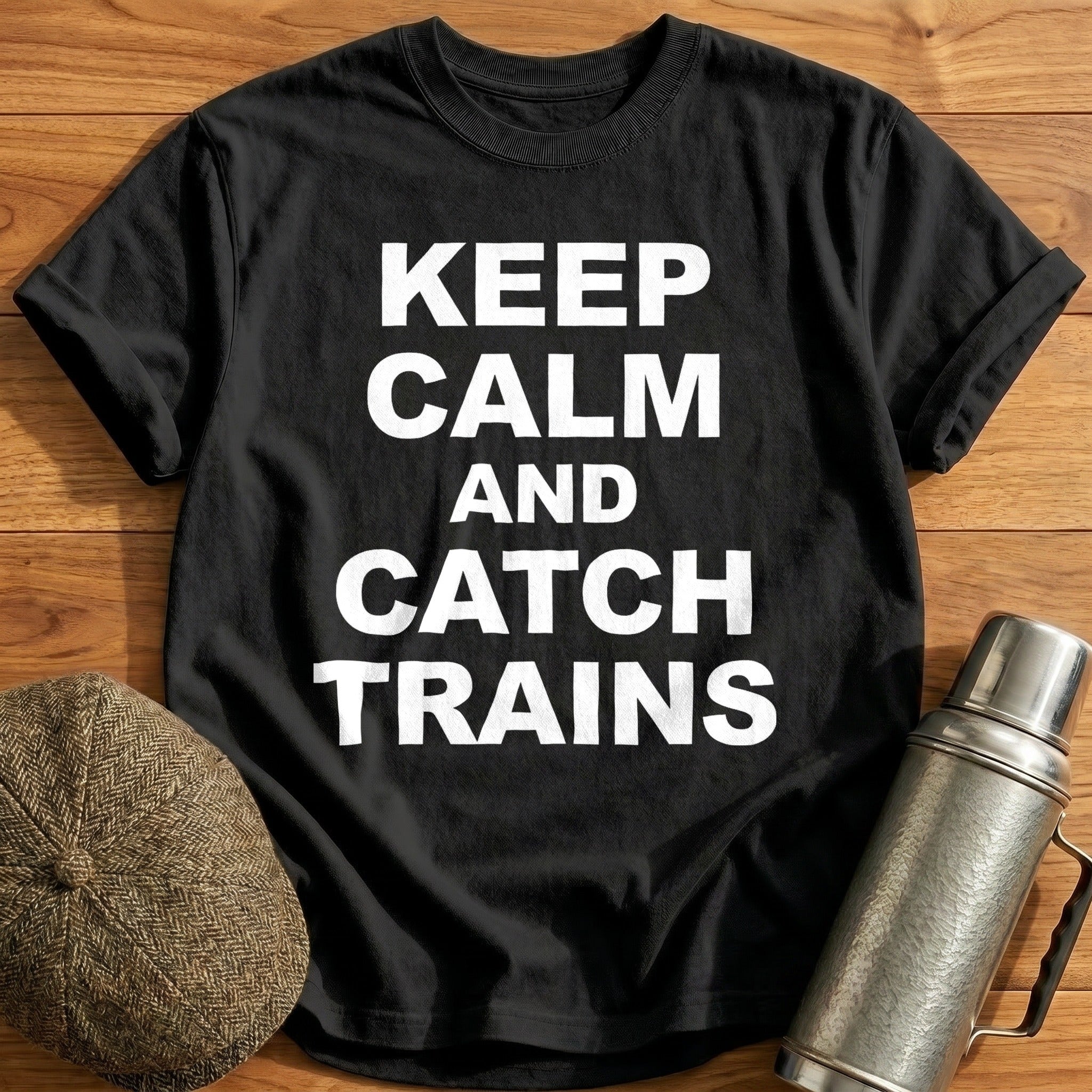 Keep Calm And Catch Trains T-Shirt - Black