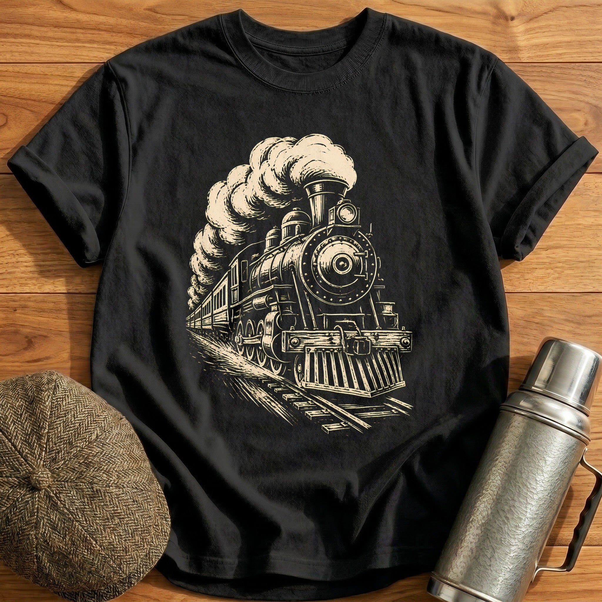Linocut Steam 18 T-Shirt - Black