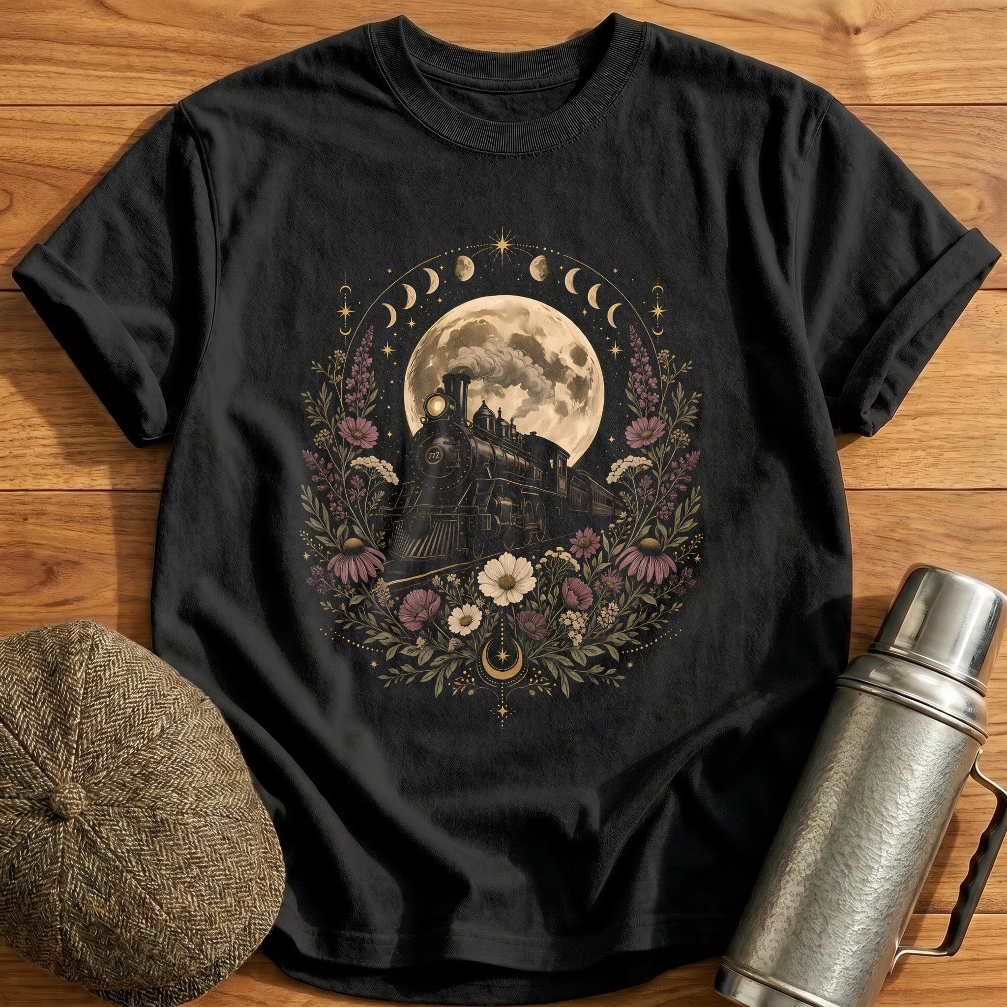 Midnight Train Moon Phases Vintage - Black