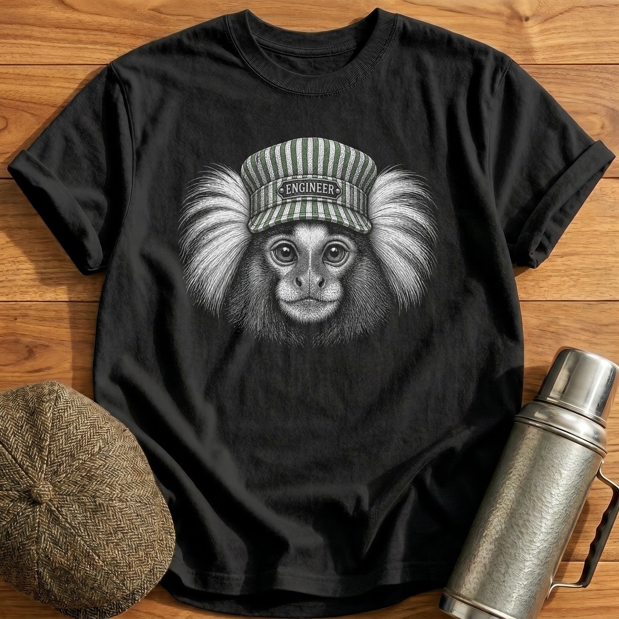 Monkey Engineer Muted Green T-Shirt - Black