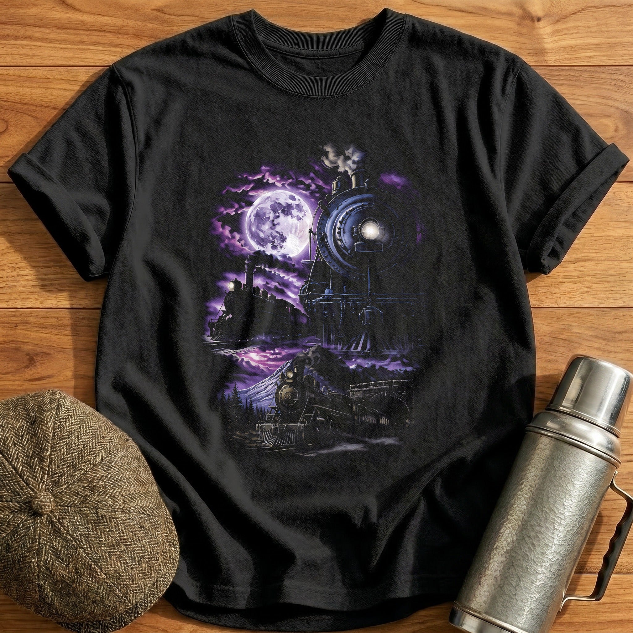 Moonlit Steam Trains Railway Enthusiast - Black