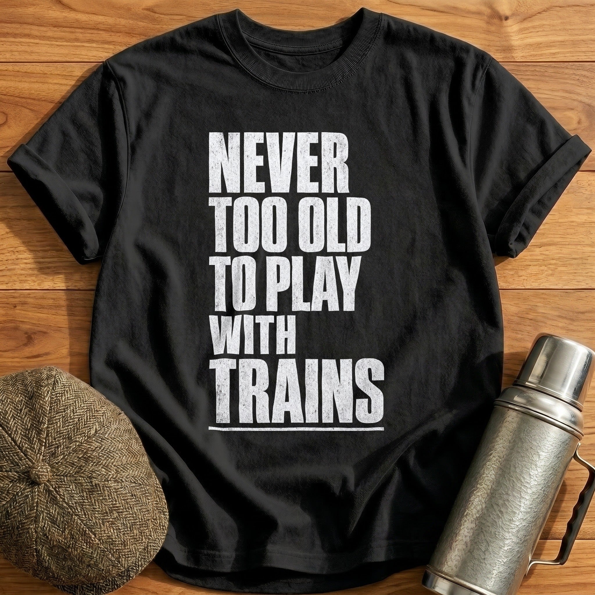Never Too Old To Play With Trains Blocky 1 T-Shirt - Black