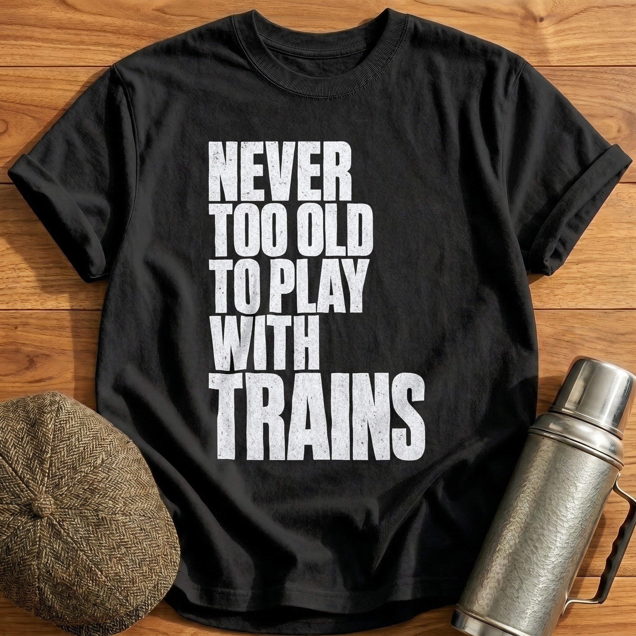 Never Too Old To Play With Trains Blocky 2 T-Shirt - Black