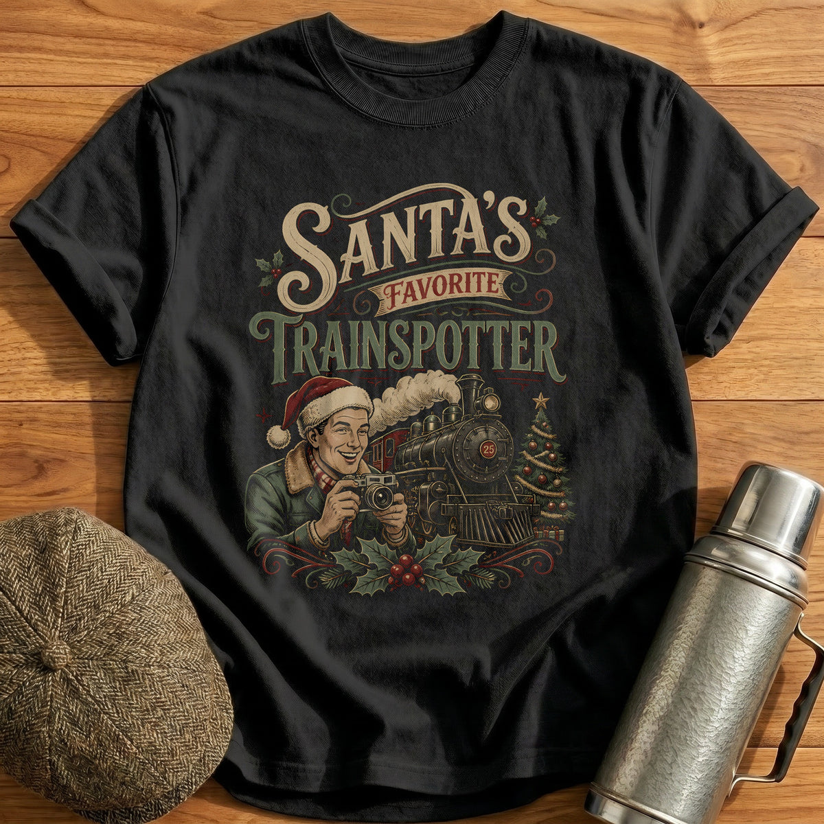 Santa's Favorite Trainspotter 19 T-Shirt - Black