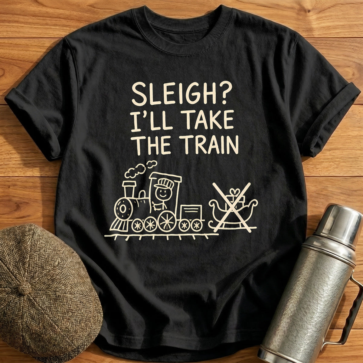 Sleigh I'll Take The Train 35 T-Shirt - Black