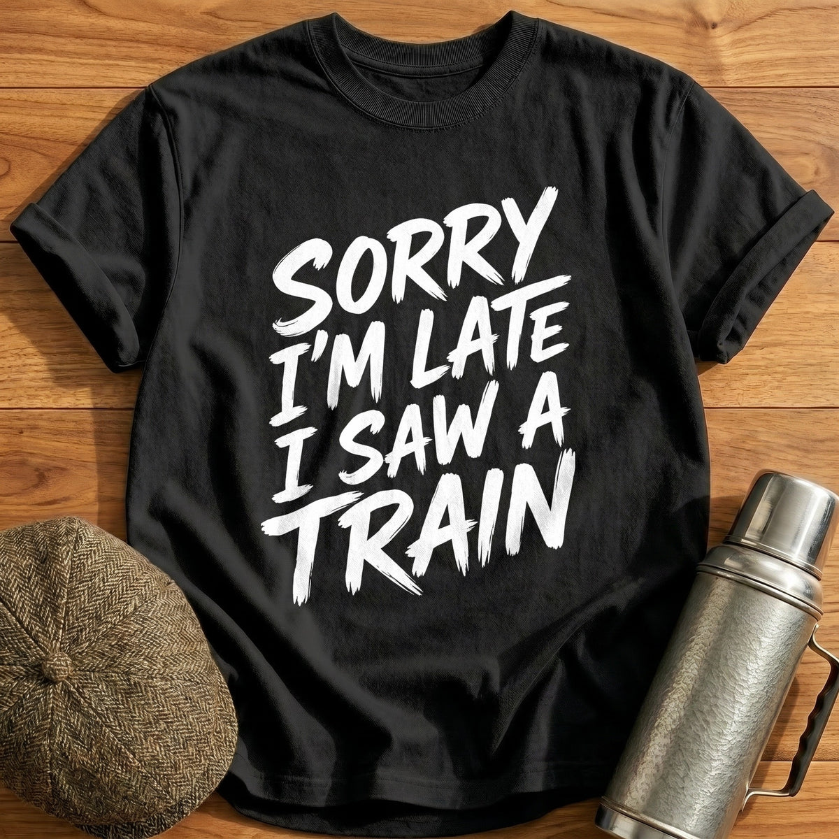 Sorry I'm Late I Saw A Train 71 T-Shirt - Black