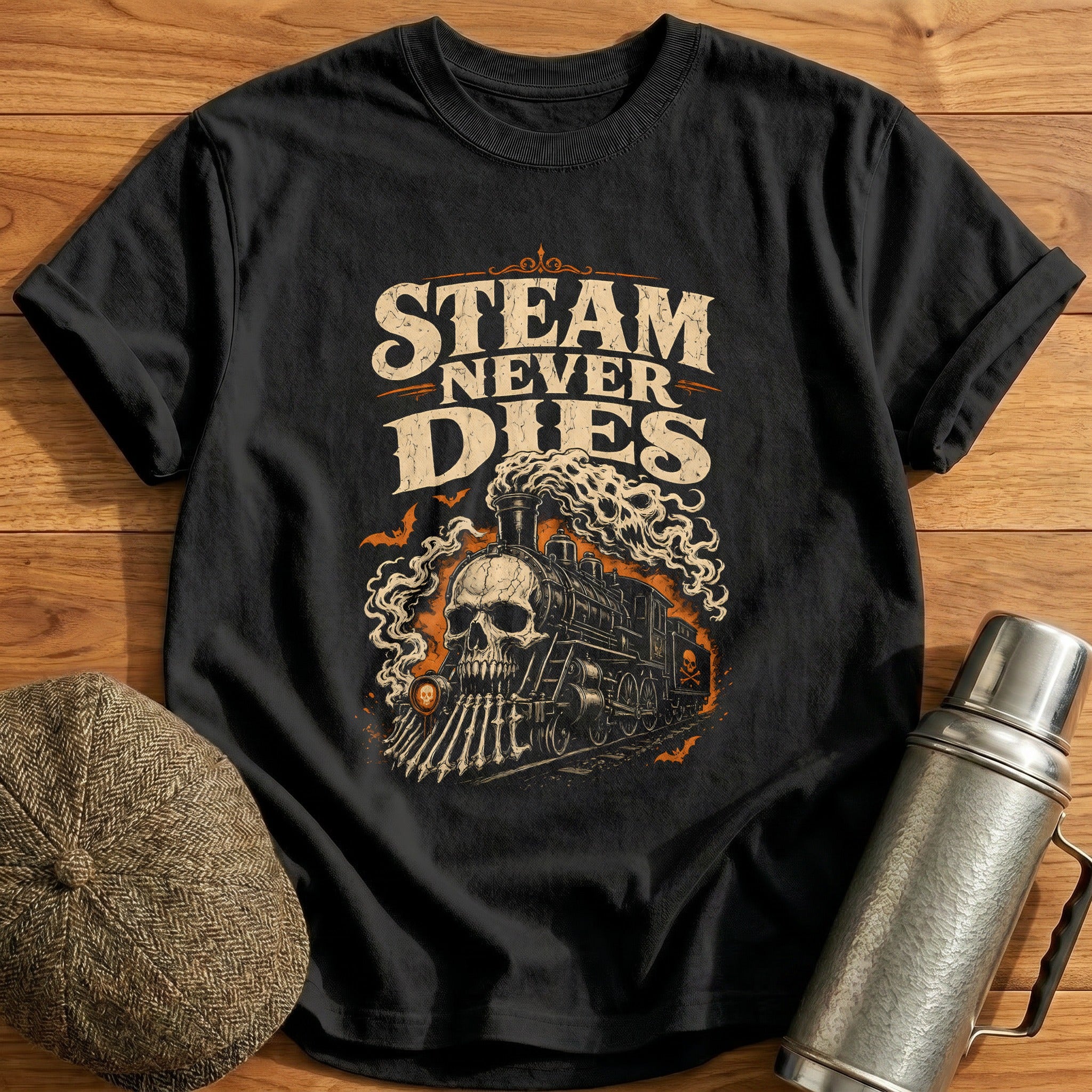 Steam Never Dies Locomotive T-Shirt - Black