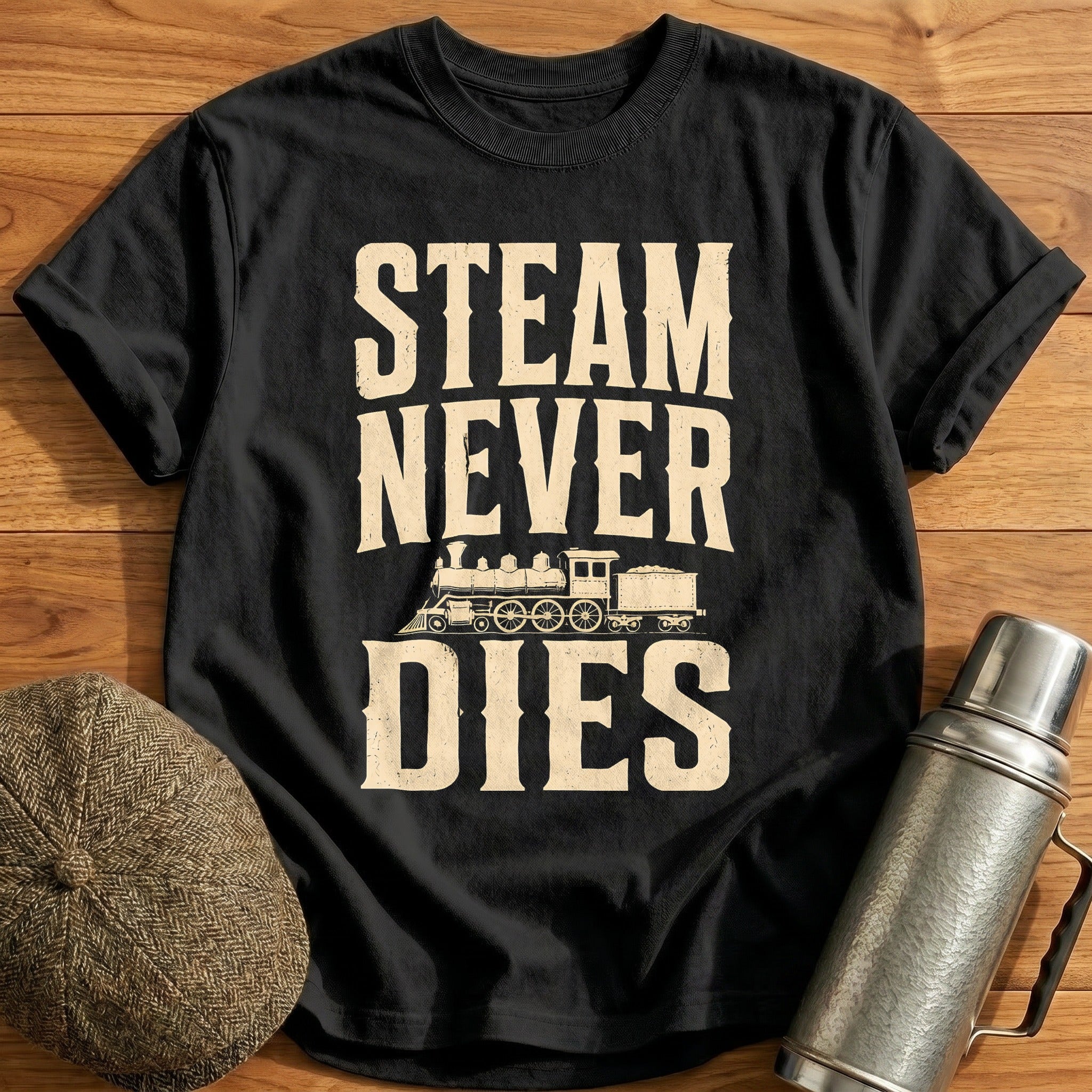 Steam Never Dies Steam Engine Train Enthusiast - Black