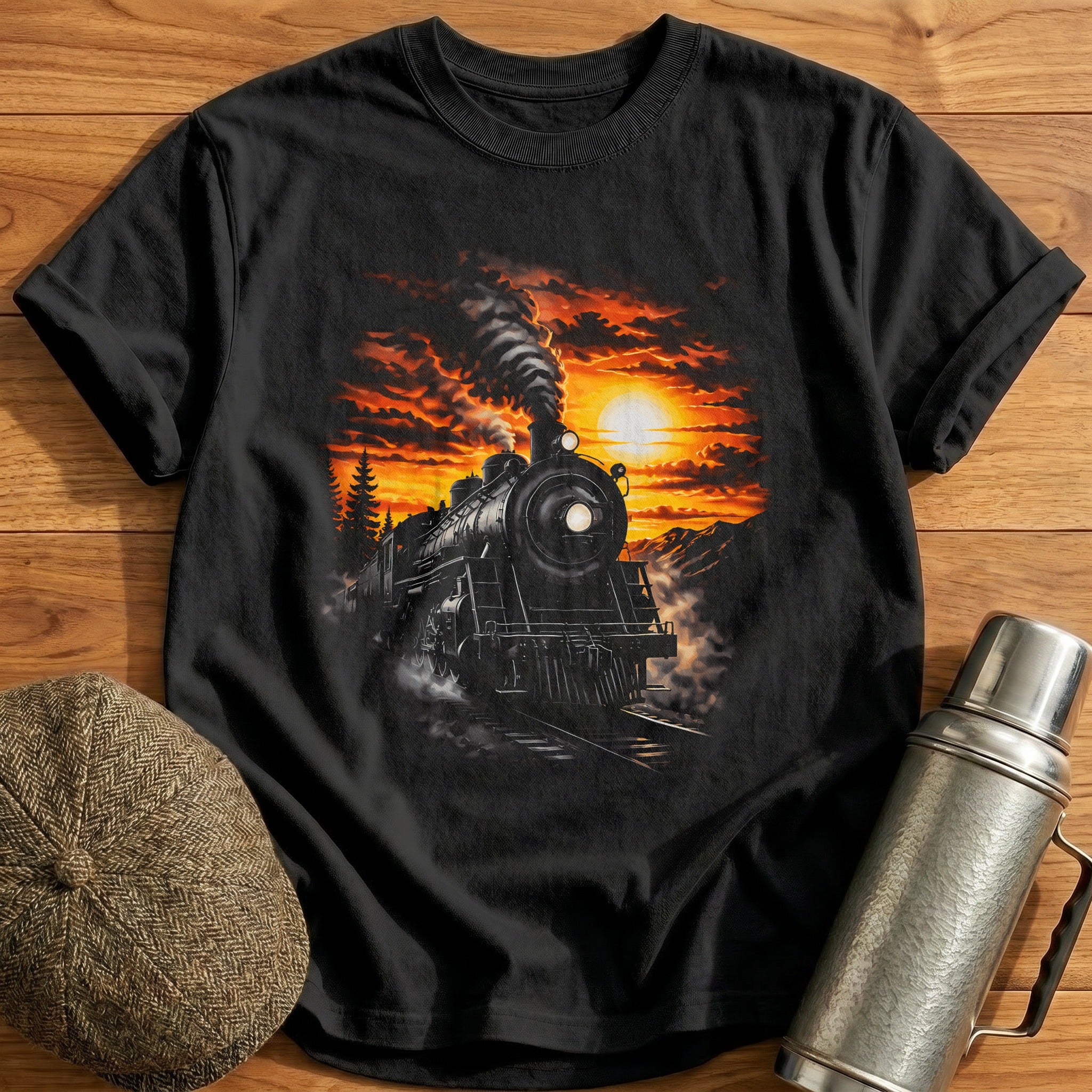Steam Train Sunset Locomotive - Black