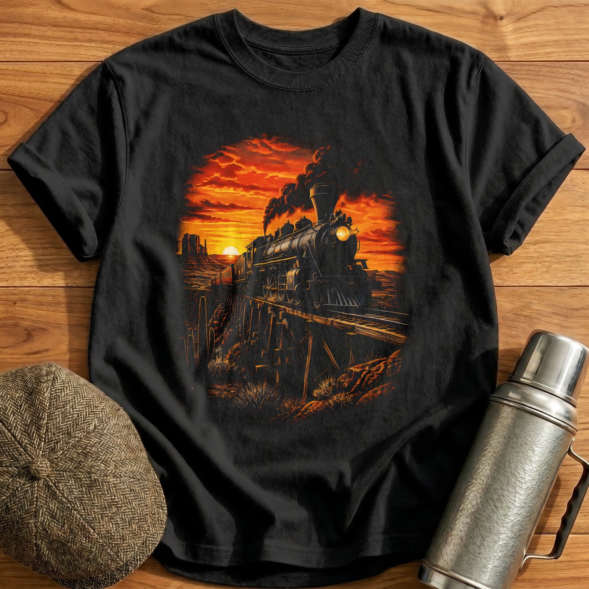 Steam Train Sunset Western Train Spotter - Black