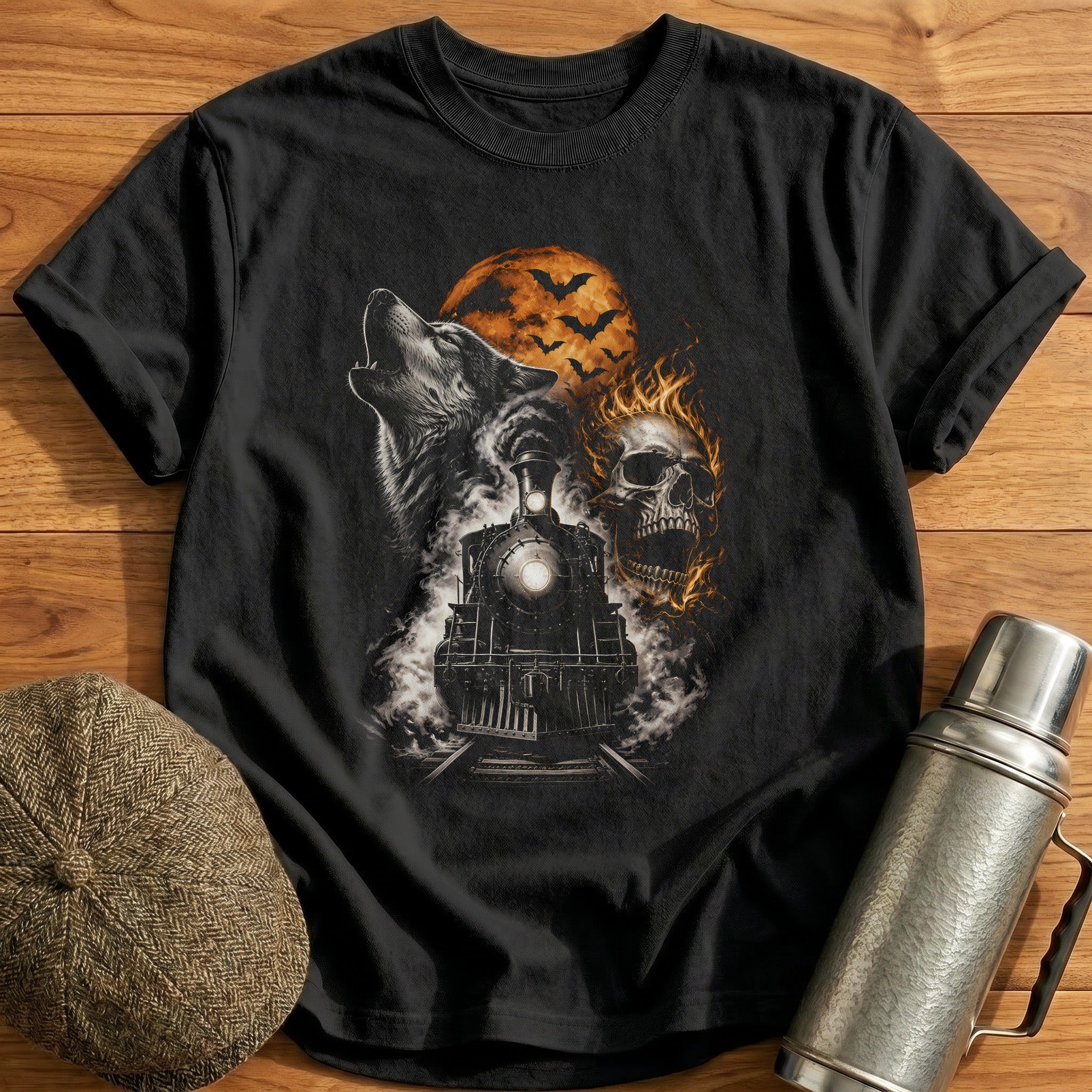 Steam Wolf Flaming Skull 91 - Black
