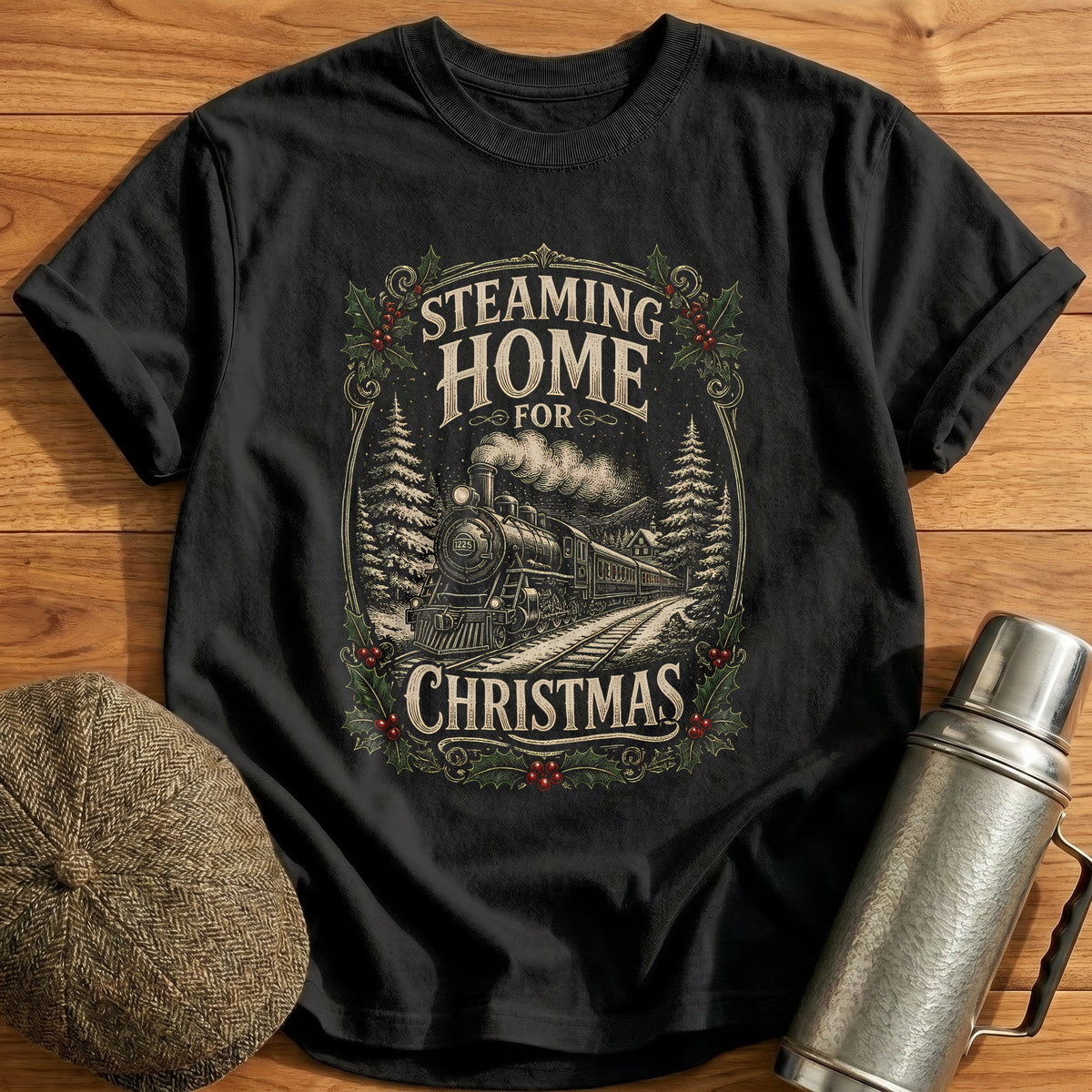 Steaming Home For Christmas 74 T-Shirt - Black