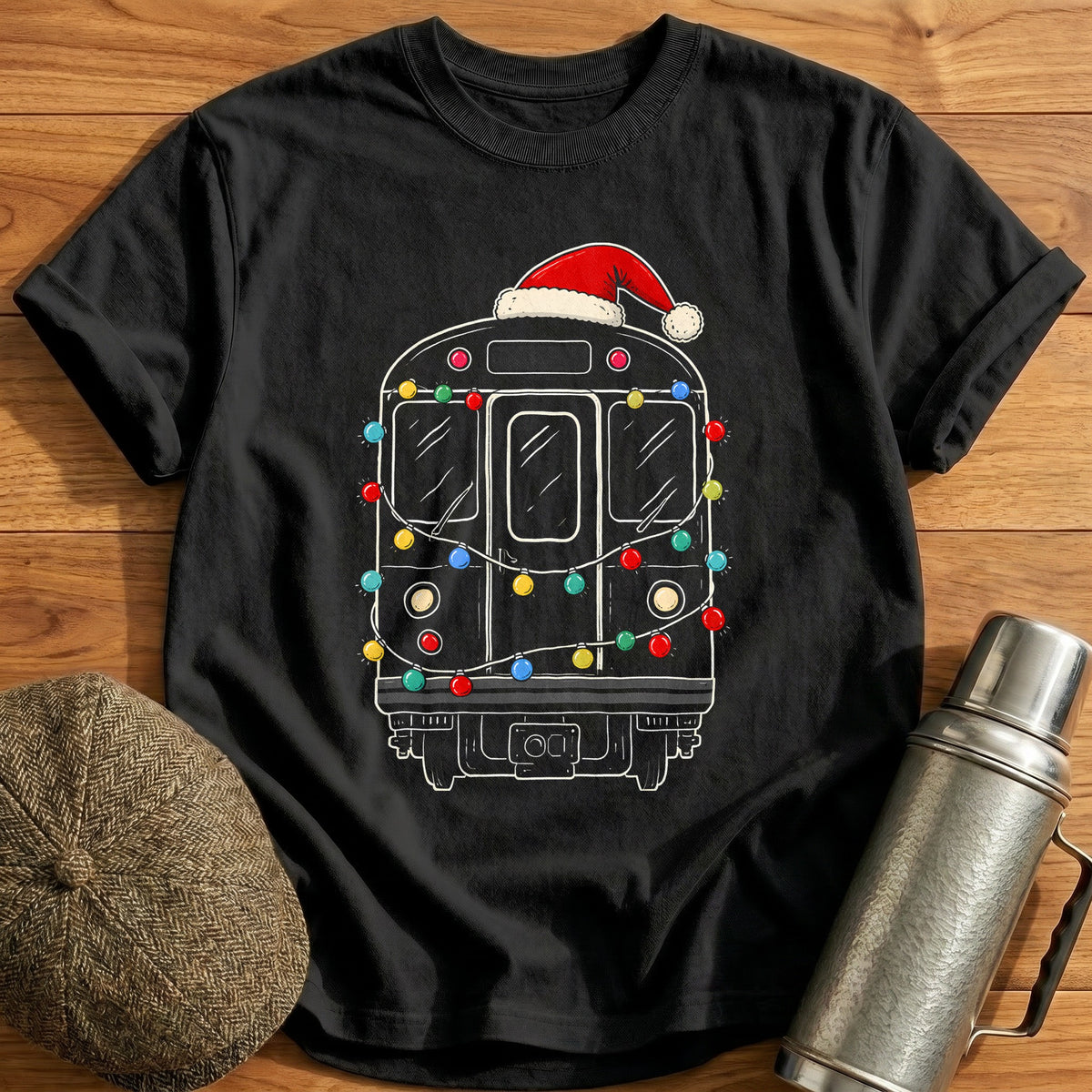 Subway Train Christmas Lights 14 T-Shirt - Black