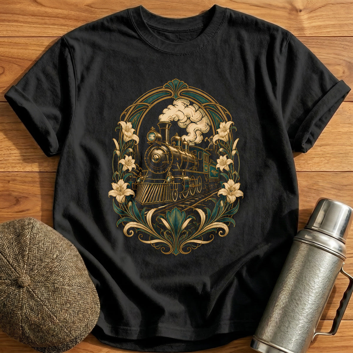 Train Art Nouveau 42 T-Shirt - Black