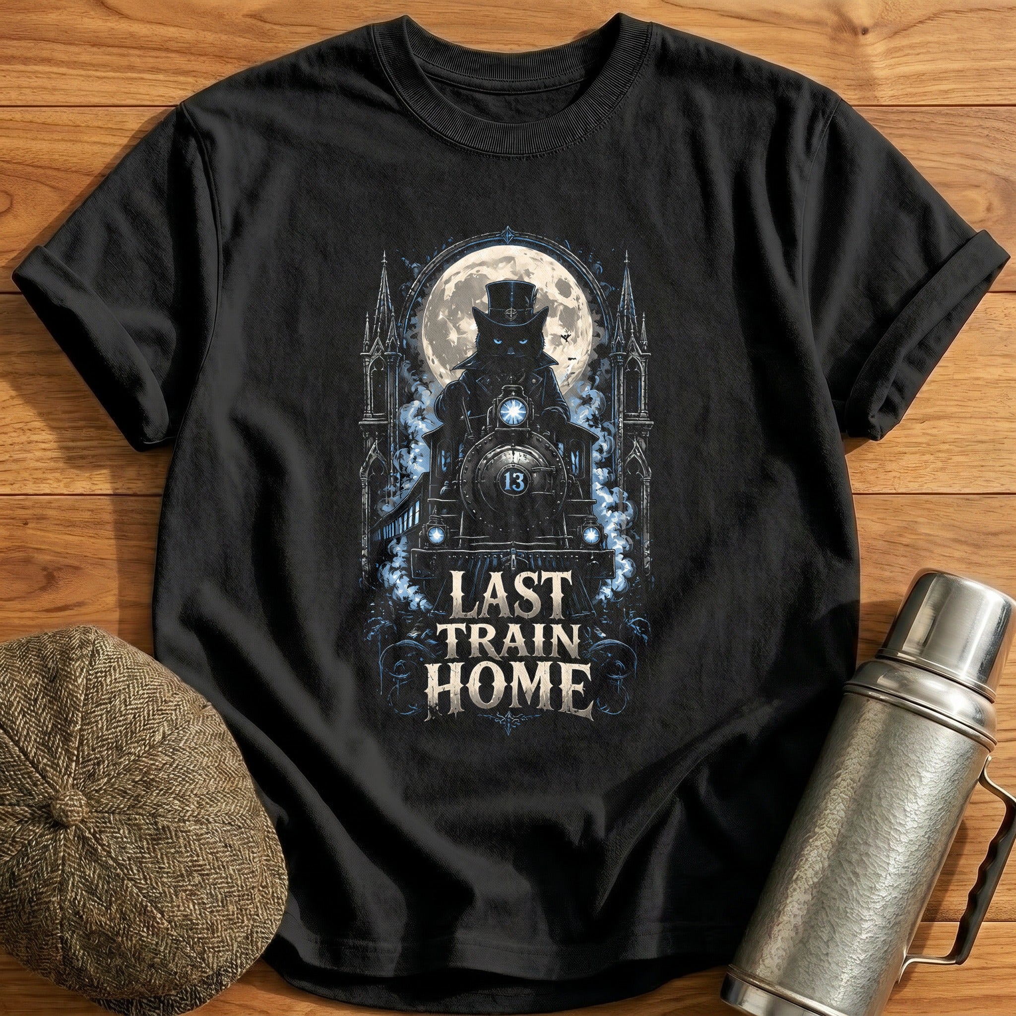 Train Home Steampunk Cat Gothic - Black