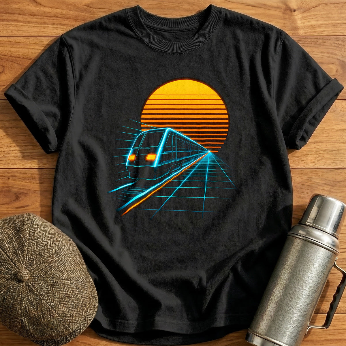 Train Synthwave 18 T-Shirt - Black