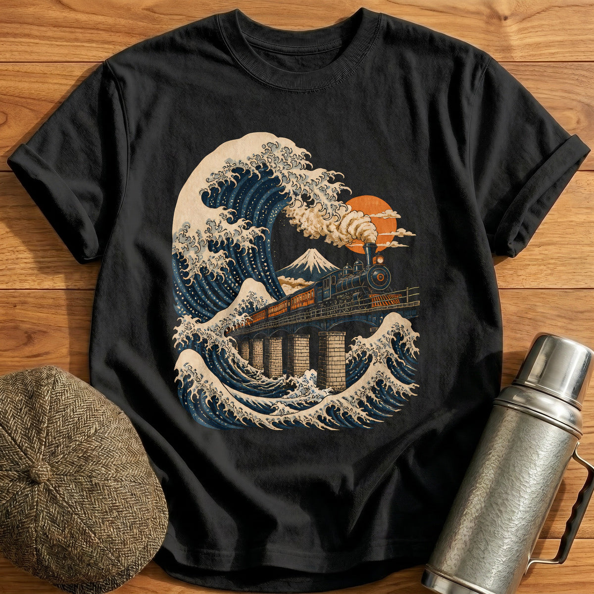 Train Wave Ukiyoe 96 T-Shirt - Black