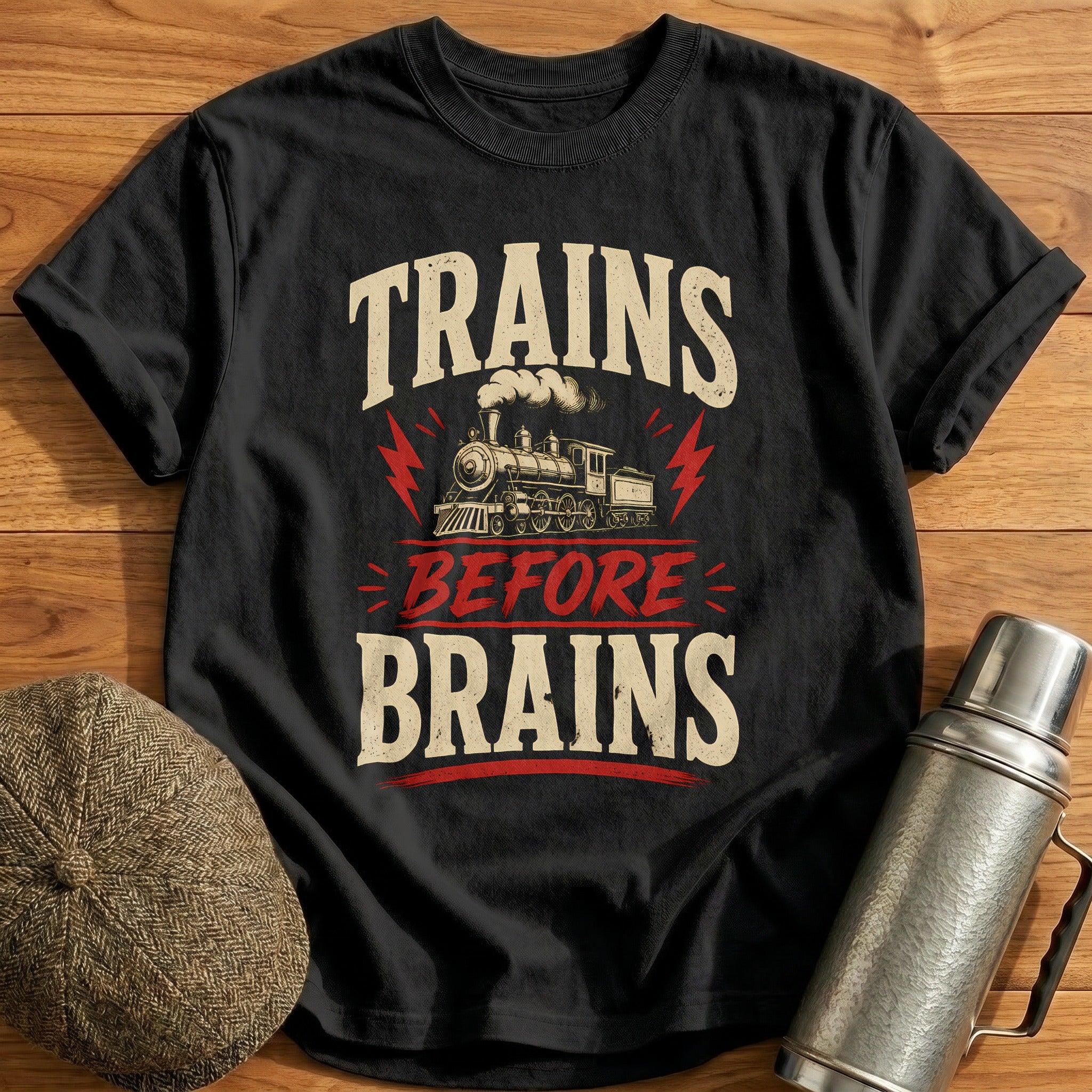 Trains Before Brains T-Shirt - Black