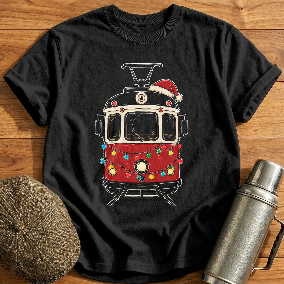 Tram Christmas Lights 15 T-Shirt - Black
