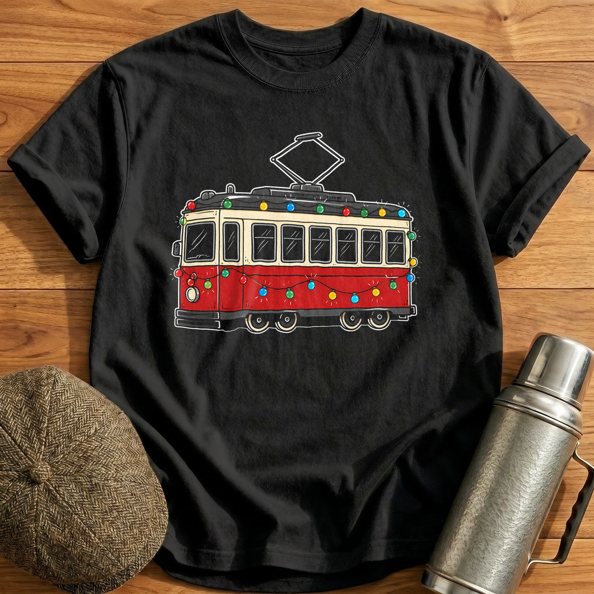 Tram Christmas Lights 95 T-Shirt - Black