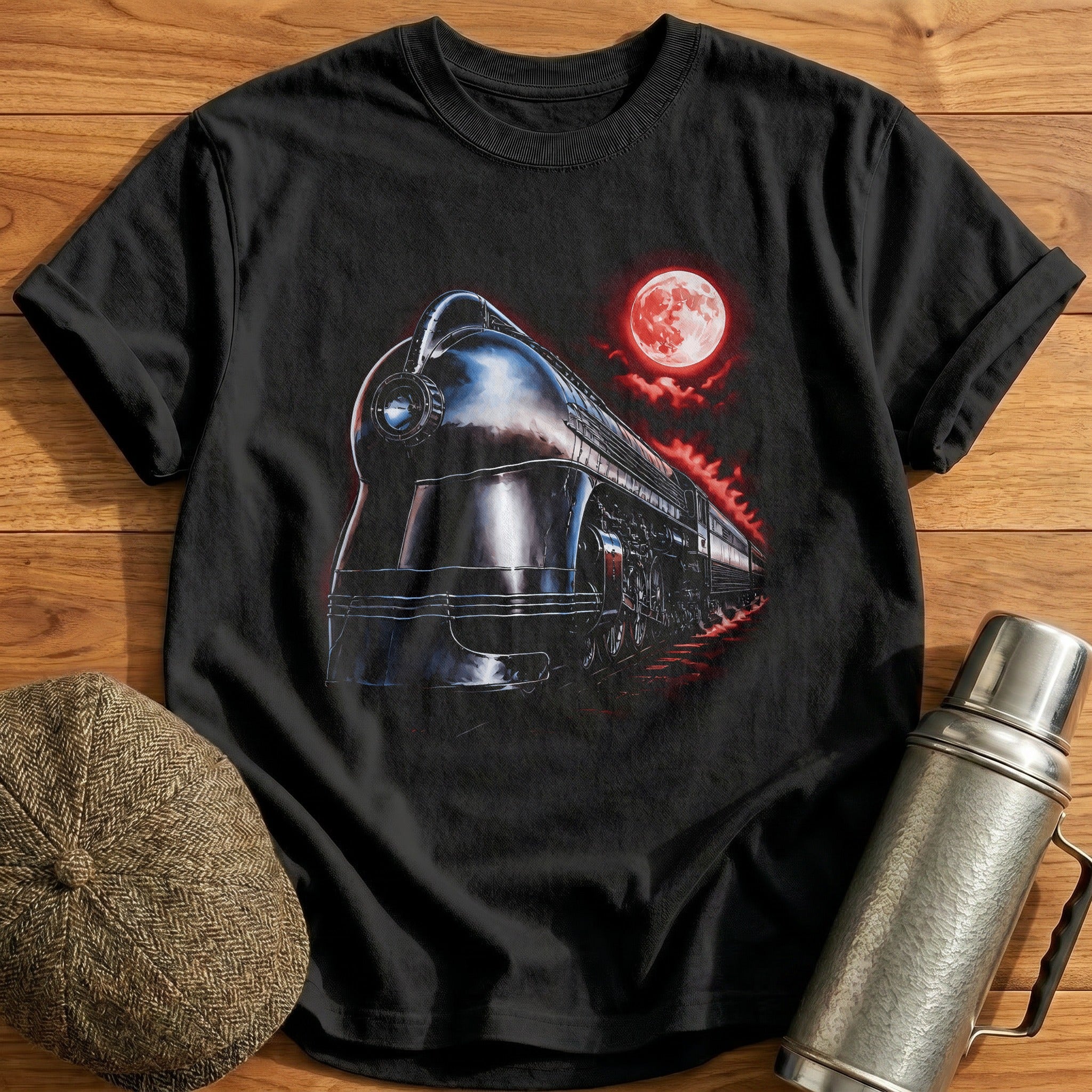 Vintage Train Red Moon Railway - Black