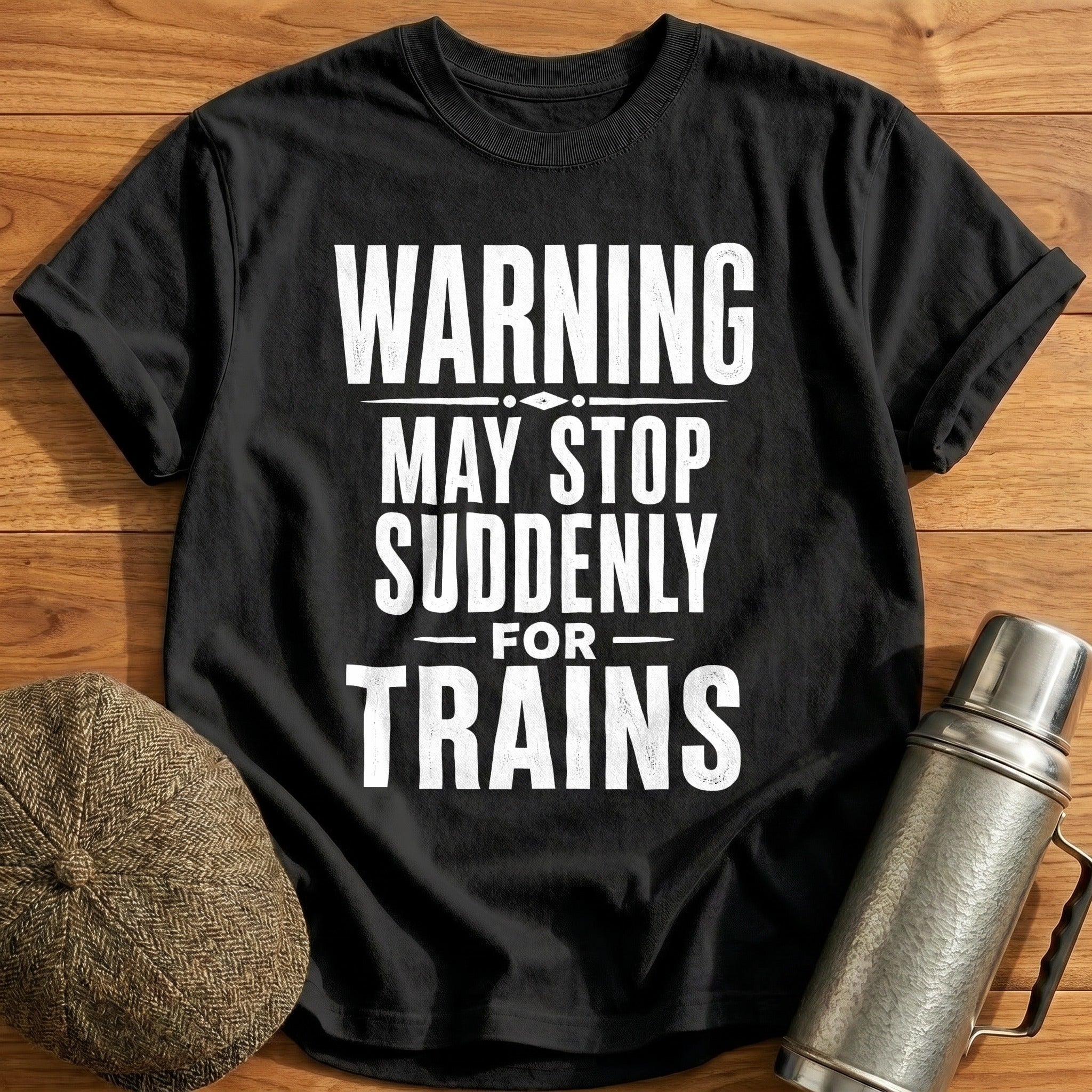 Warning Stop For Trains 74 T-Shirt - Black