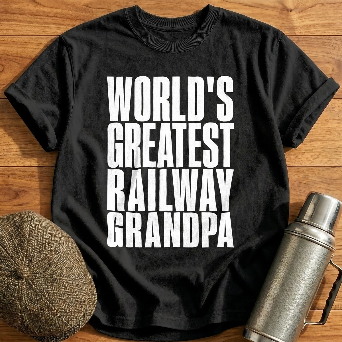 World's Greatest Railway Grandpa 90 T-Shirt - Black