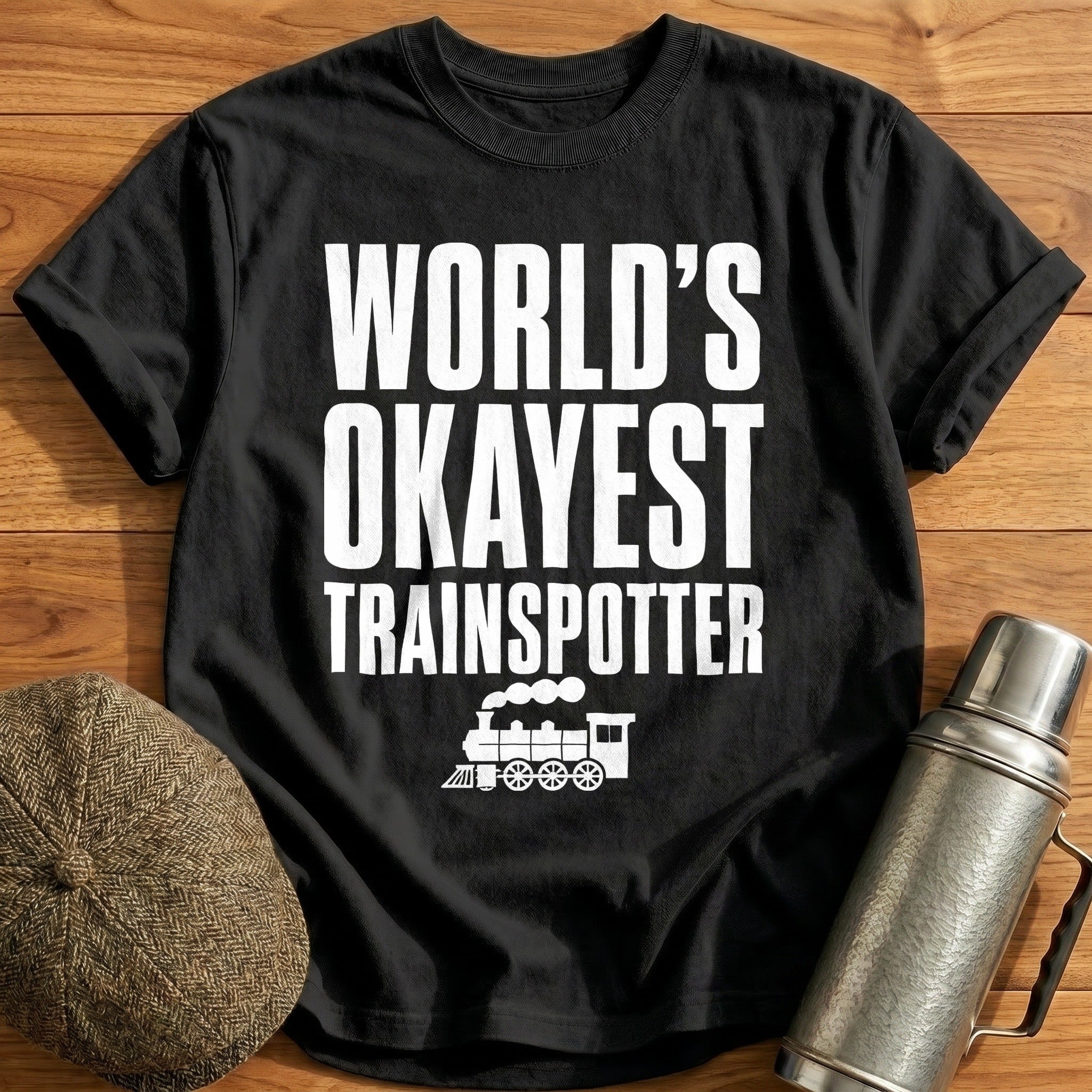 Worlds Okayest Trainspotter 70 T-Shirt - Black